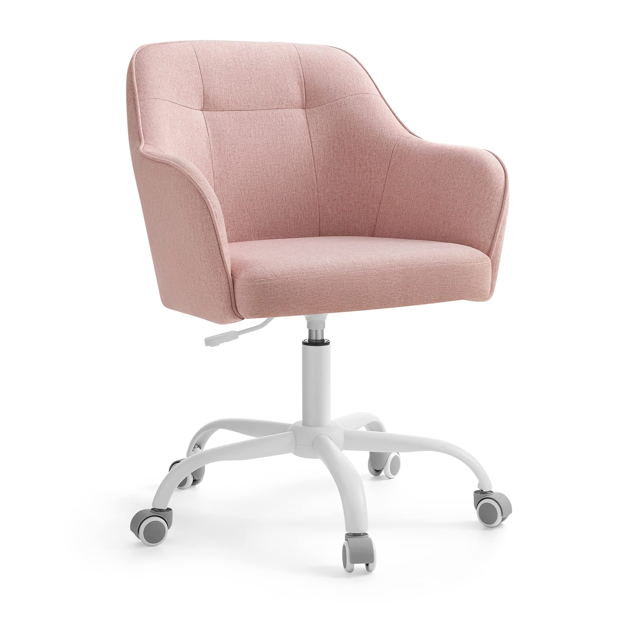 SONGMICS Silla de Estudio, Silla Giratoria, Altura Ajustable, Carga de 110 kg, Marco de Acero, Tela de Algodón-Lino Transpirable, para Estudio, Dormitorio, Rosa OBG019P01