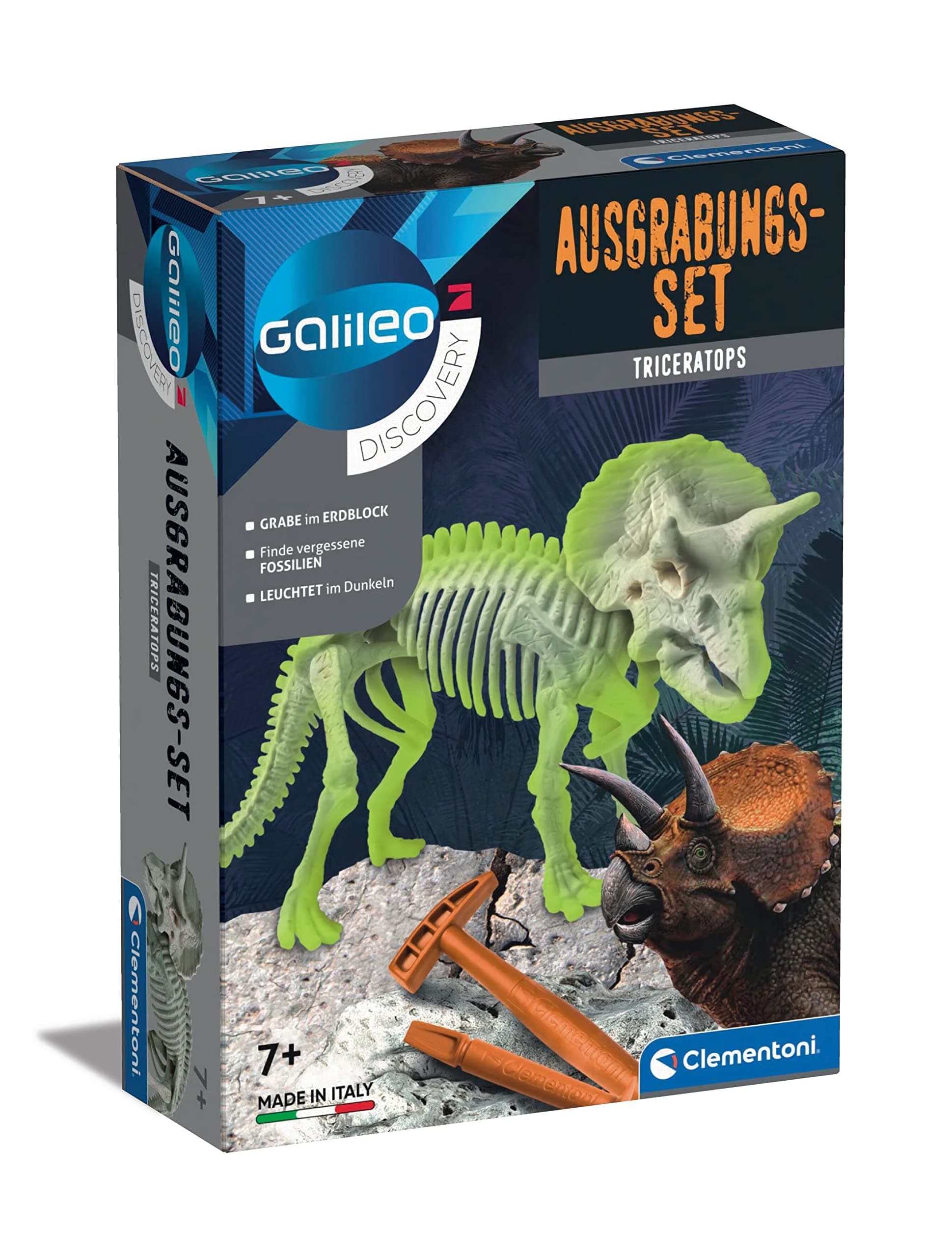 Clementoni 59273 Galileo Discovery – Ausgrabungs-Set Triceratops, spannendes Spielzeug für Kinder, Ausgraben von Dinosaurier-Fossilien, für kleine Forscher ab 7 Jahren