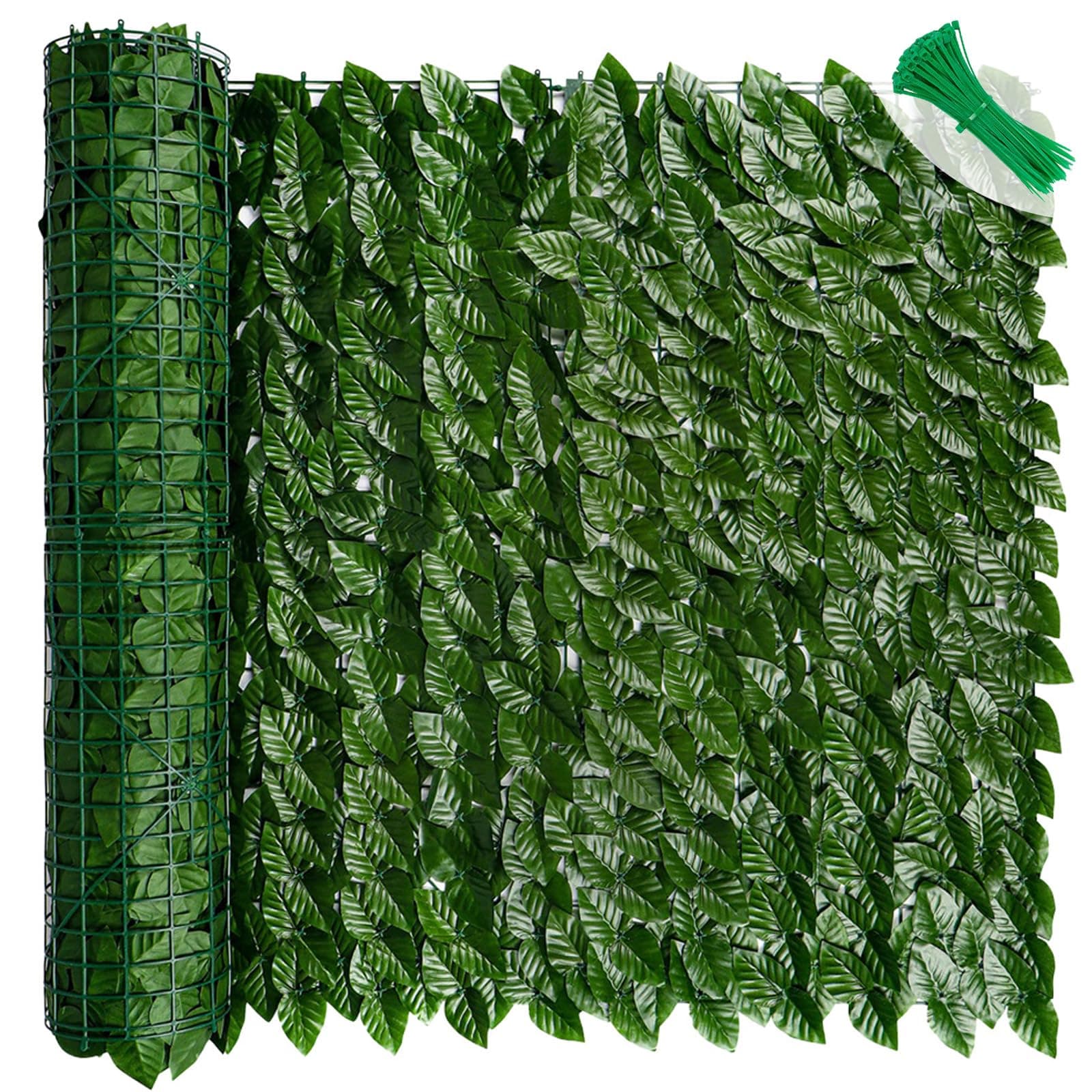 LEIVESTE Siepe Finta Per Recinzione,Recinzione Giardino Esterno,Frangivista Balcone, Copri Ringhiera Balcone,Rete Con Foglie Finte 40 fascetti verdi omaggio (Lauro, 1 x 9 Mt)