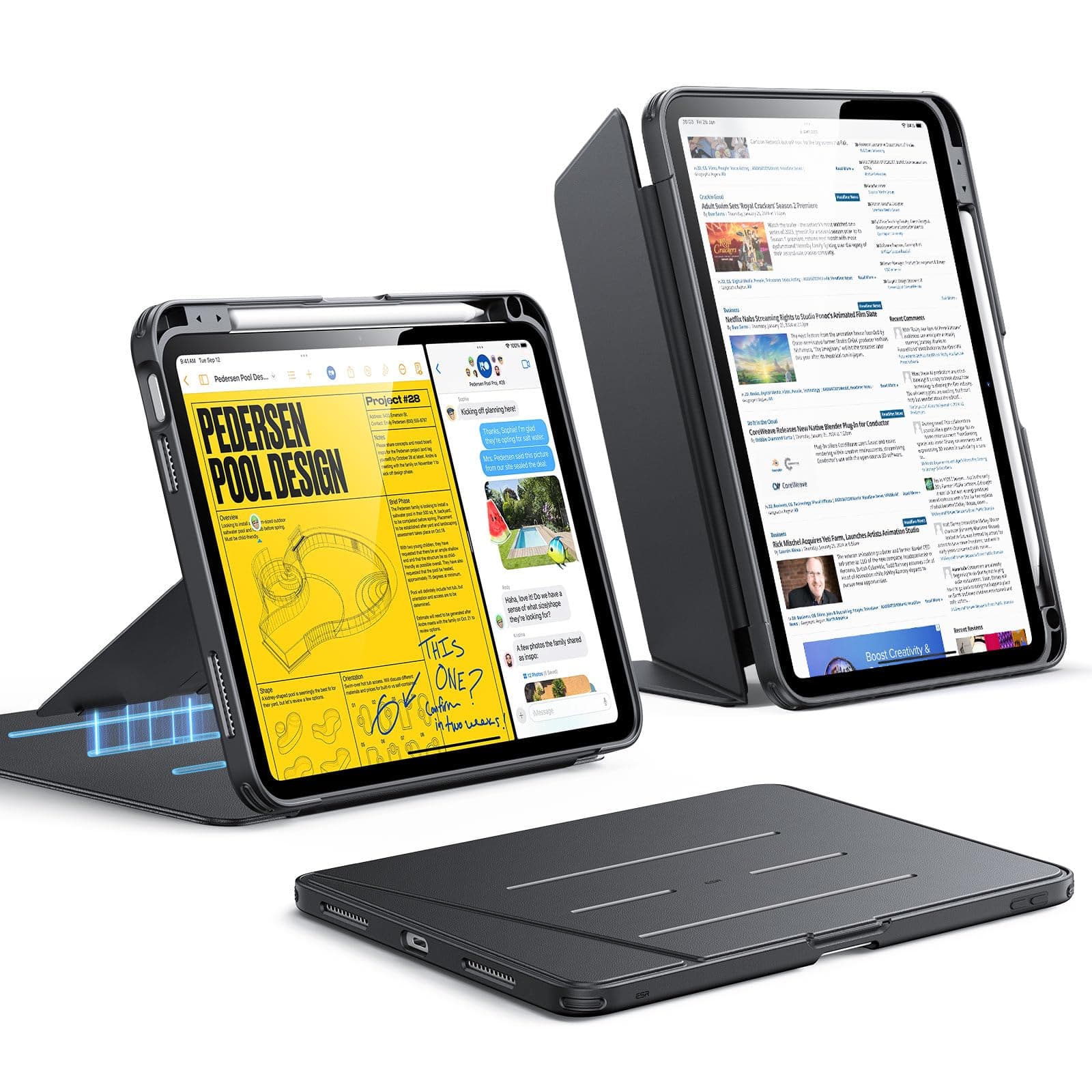 ESR Hülle für iPad 11. Generation, iPad (A16) 11./10. Gen Hülle (2025/2022), Vertikale Standfunktion, Mehrere Betrachtungswinkel, Ultrastabile Hülle mit Stifthalter, Flip Serie, Schwarz