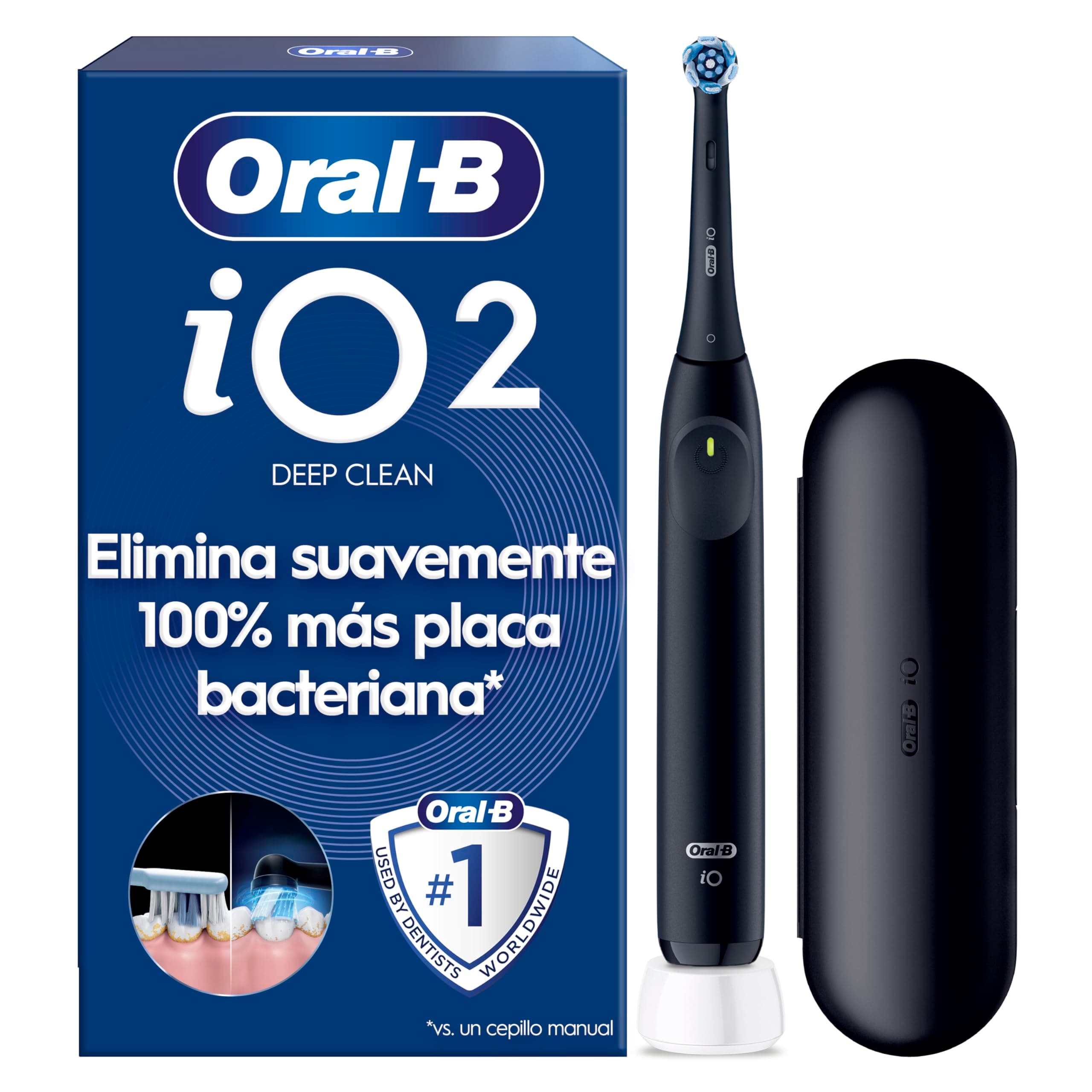Oral-B iO 2 Cepillo de Dientes Eléctrico Negro Noche, 1 Cabezal, 1 Estuche De Viaje, 3 Modos De Cepillado, Sensor De Presión y Temporizador, Diseñado por Braun