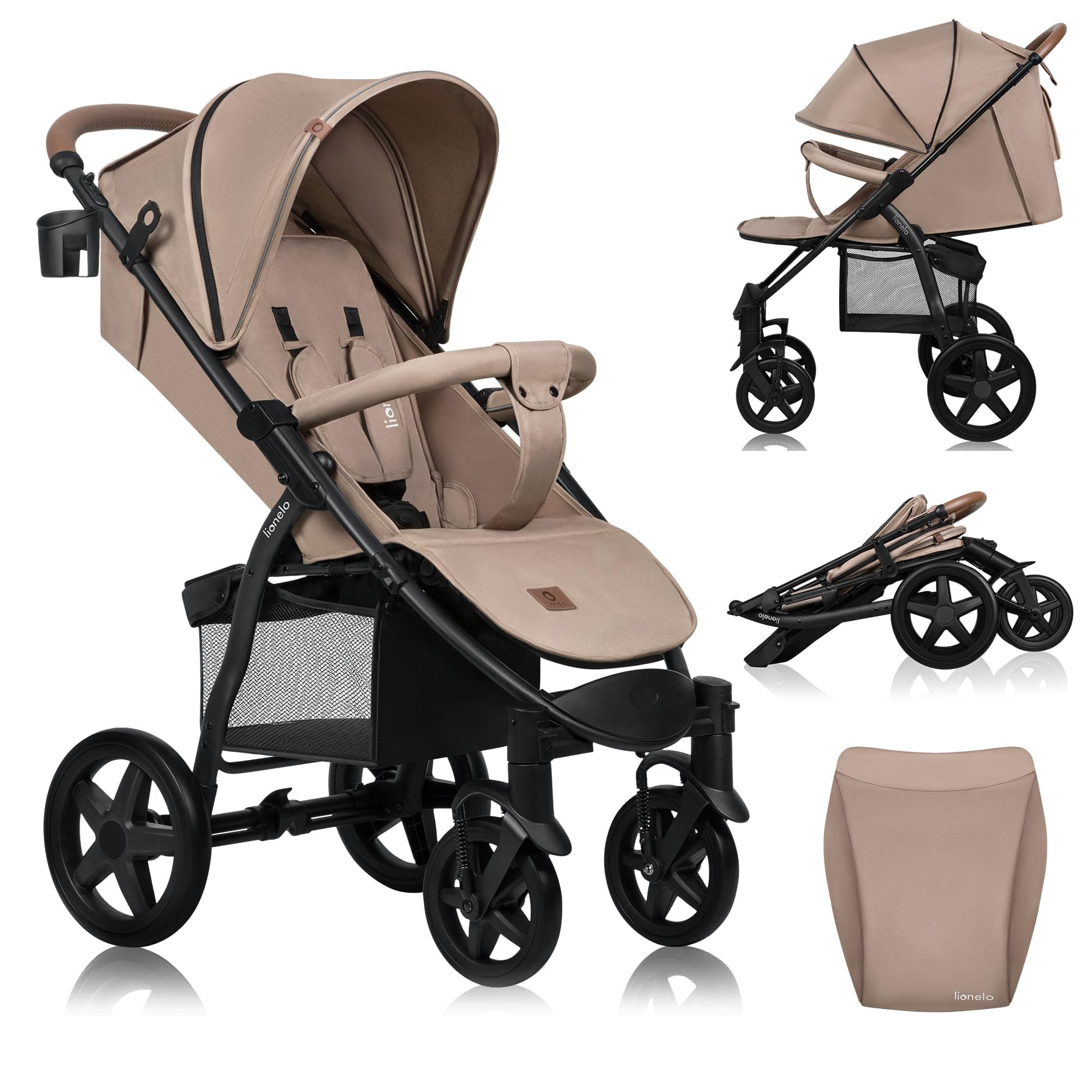 Lionelo Annet Plus Buggy Kinderwagen ab Geburt bis 22 kg, Liegefunktion flach, kompakt faltbar, große EVA Räder mit Federung, XXL Verdeck, inkl. Fußsack, Moskitonetz & Getränkehalter