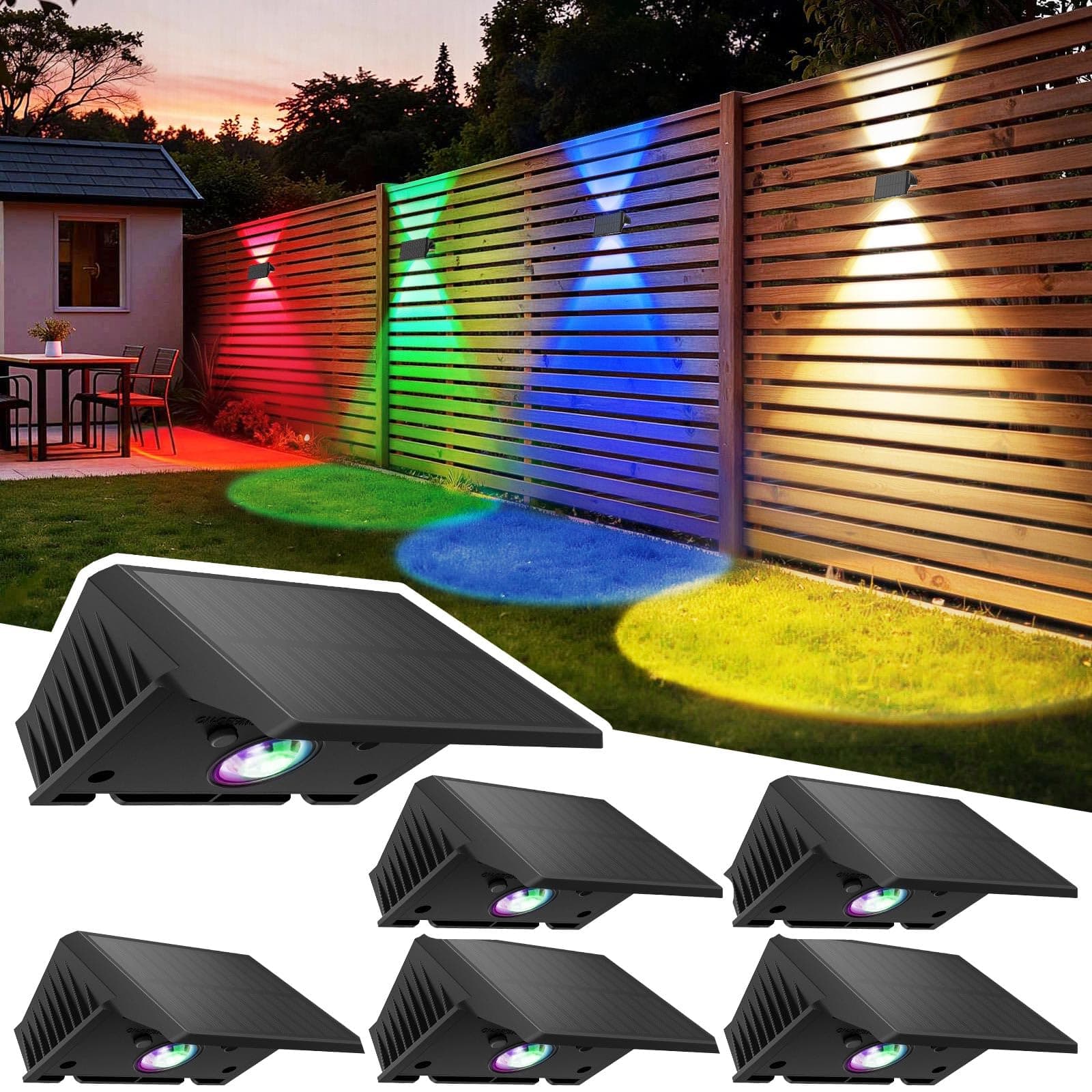 Delaiglow Lampada Solare da Esterno Up & Down Set da 6 Luci Solari da Esterno Bianco Caldo e RGB Faretti Solari a LED da Esterno 1000 mAh Applique Impermeabile IP67 Per Parete Giardino Terrazzo