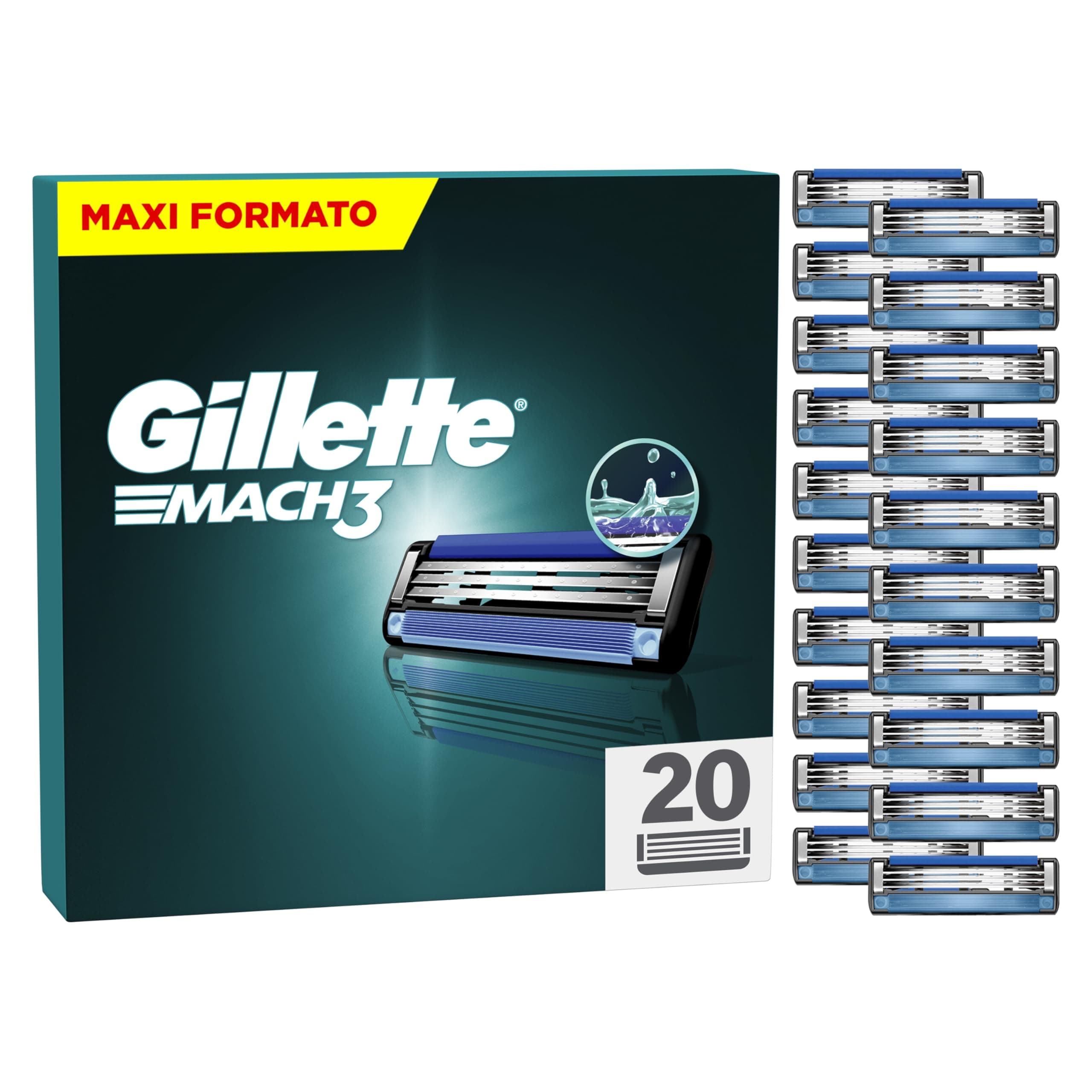 Gillette Mach3 Base 20 Lamette Di Ricambio Per Rasoio Barba Manuale, Con Striscia Lubrificante Una Scorrevolezza Fluida E Rivestimento Della Lama Progettato Ridurre