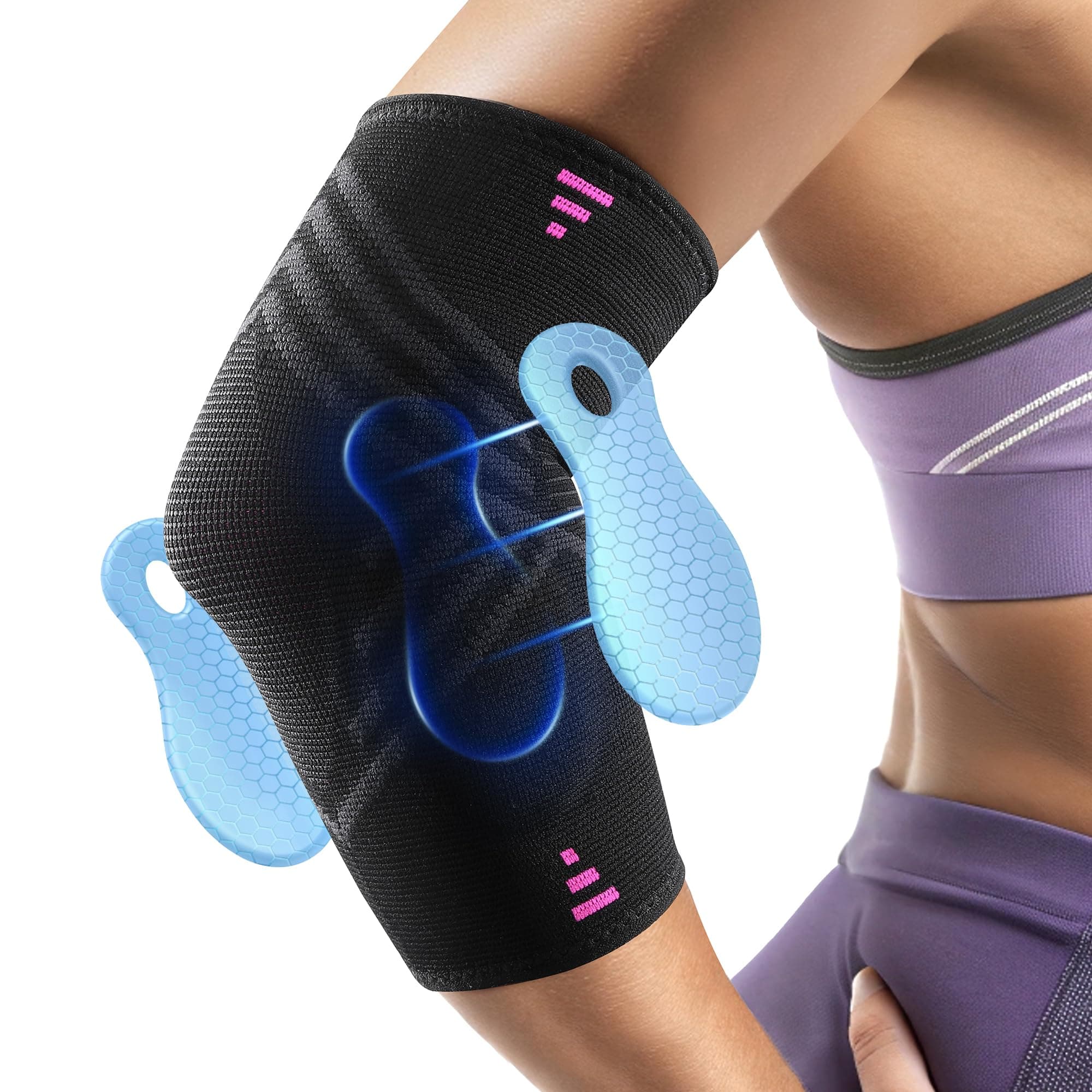 Fitomo Tutore Epicondilite Gomito, Gomitiera per Epicondilite del Tennista e Golfista con 2 Cuscinetti di Compressione, per Alleviare il Dolore della Tendinite -1 Unità, M