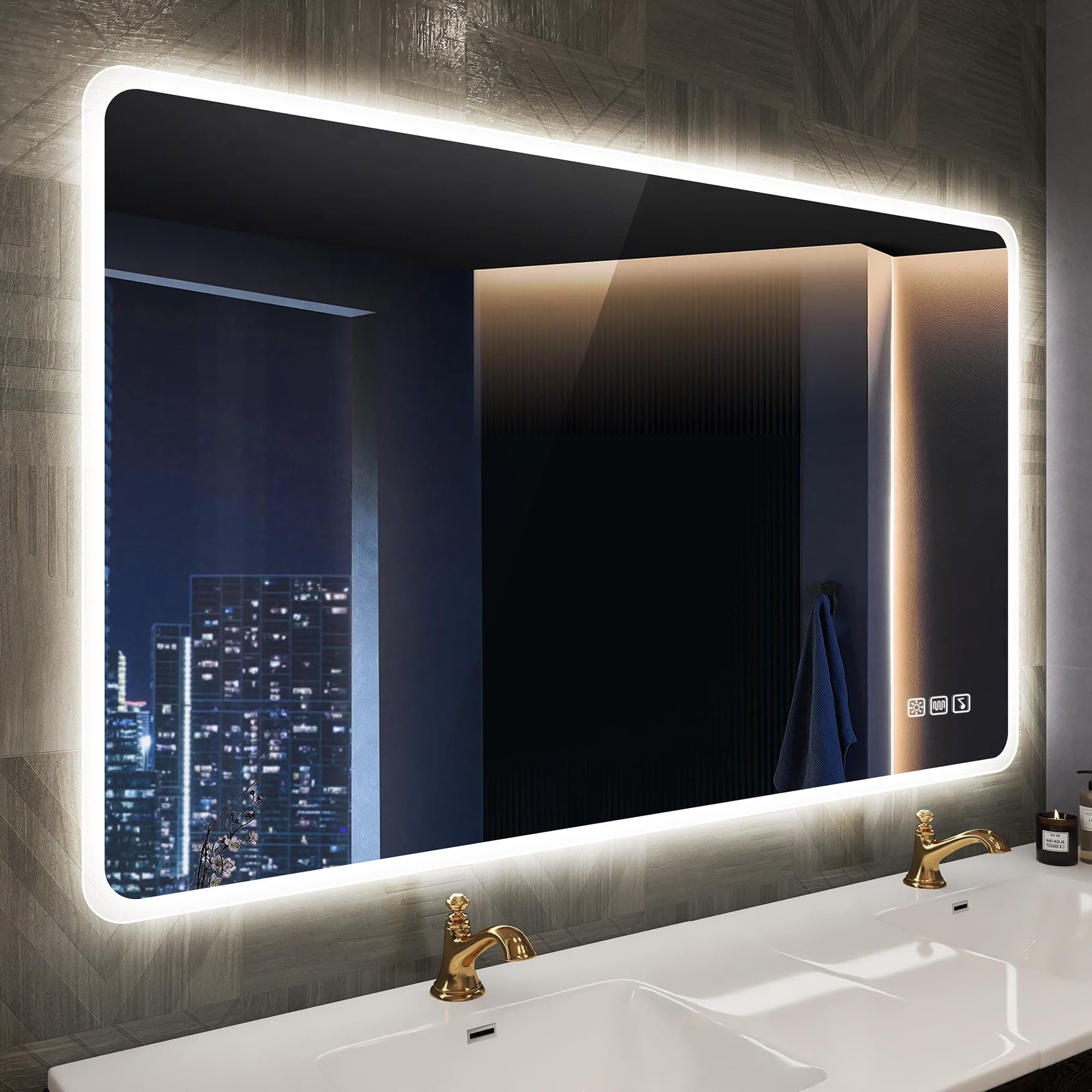 STARLEAD Espejo-Baño-con-Luz y Bluetooth 100x70cm, Espejos-de-Baño-con-LED, Antivaho, Regulable, 3 Colores Luz, Memoria, IP44, Vidrio Templado HD, Horizontal/Vertical