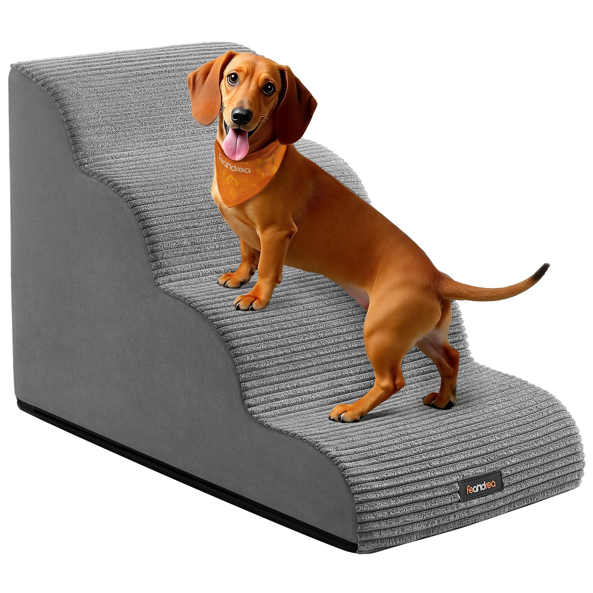 Feandrea Hundetreppe, 4 Stufen, Haustiertreppe, für kleine Hunde, Bett, Sofa, wasserdichte Katzentreppe, rutschfest, gringe Neigung, Abnehmbarer waschbarer Bezug, Griff, Taubengrau PPS004G01