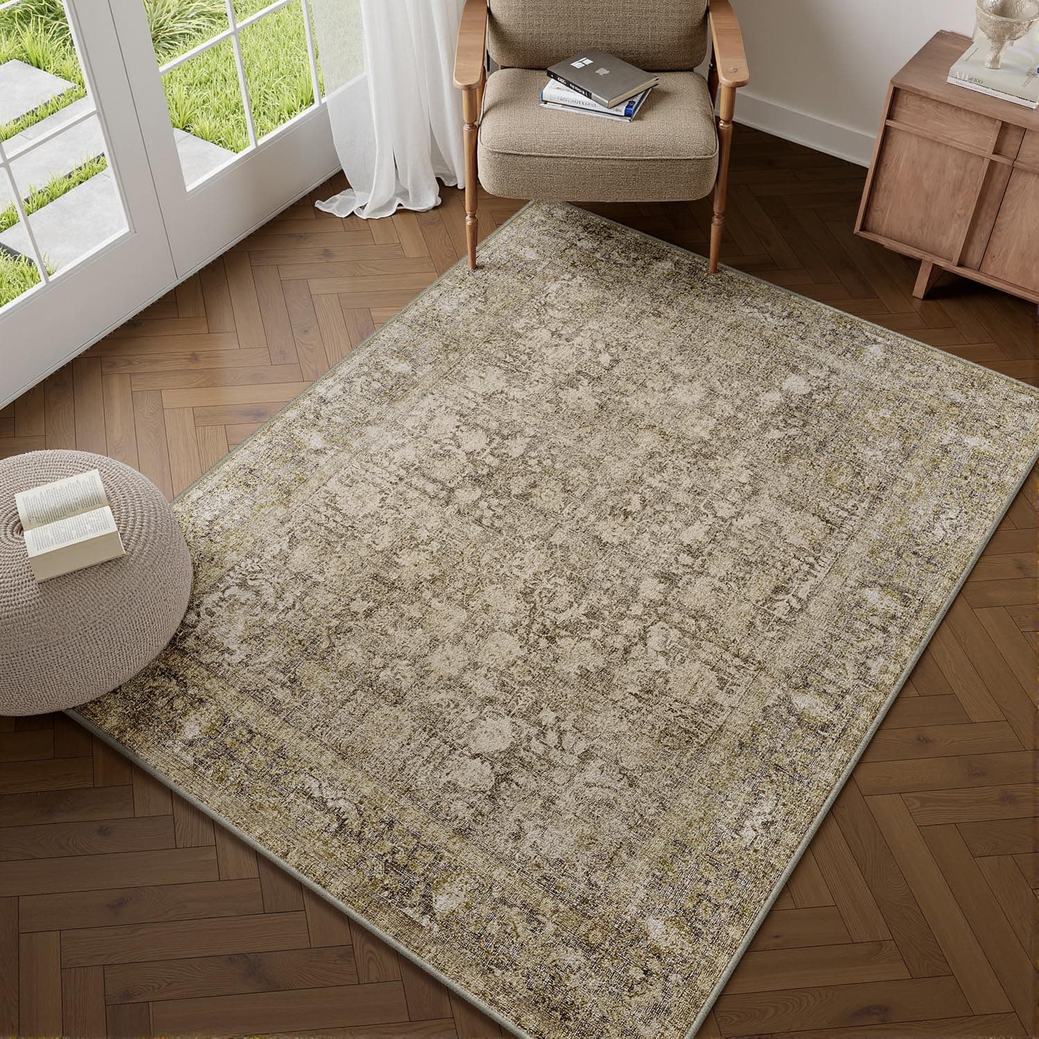 HUGEAR Marron Tapis De Salon Lavable en Machine Tapis Chambre Adulte Grand Tapis Salon 90x150cm Doux Vintage Descente de Lit AntidéRapant Decoration Chambrel Manger