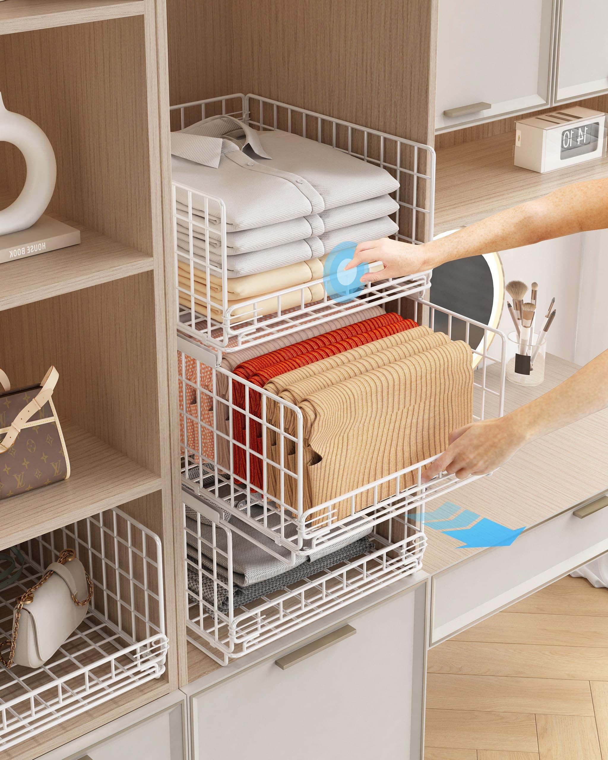 UMDONX Organizador Armario- Organizador de Armario de 3 Piezas-con Apilable Separadores Armario Metal(Blanco)