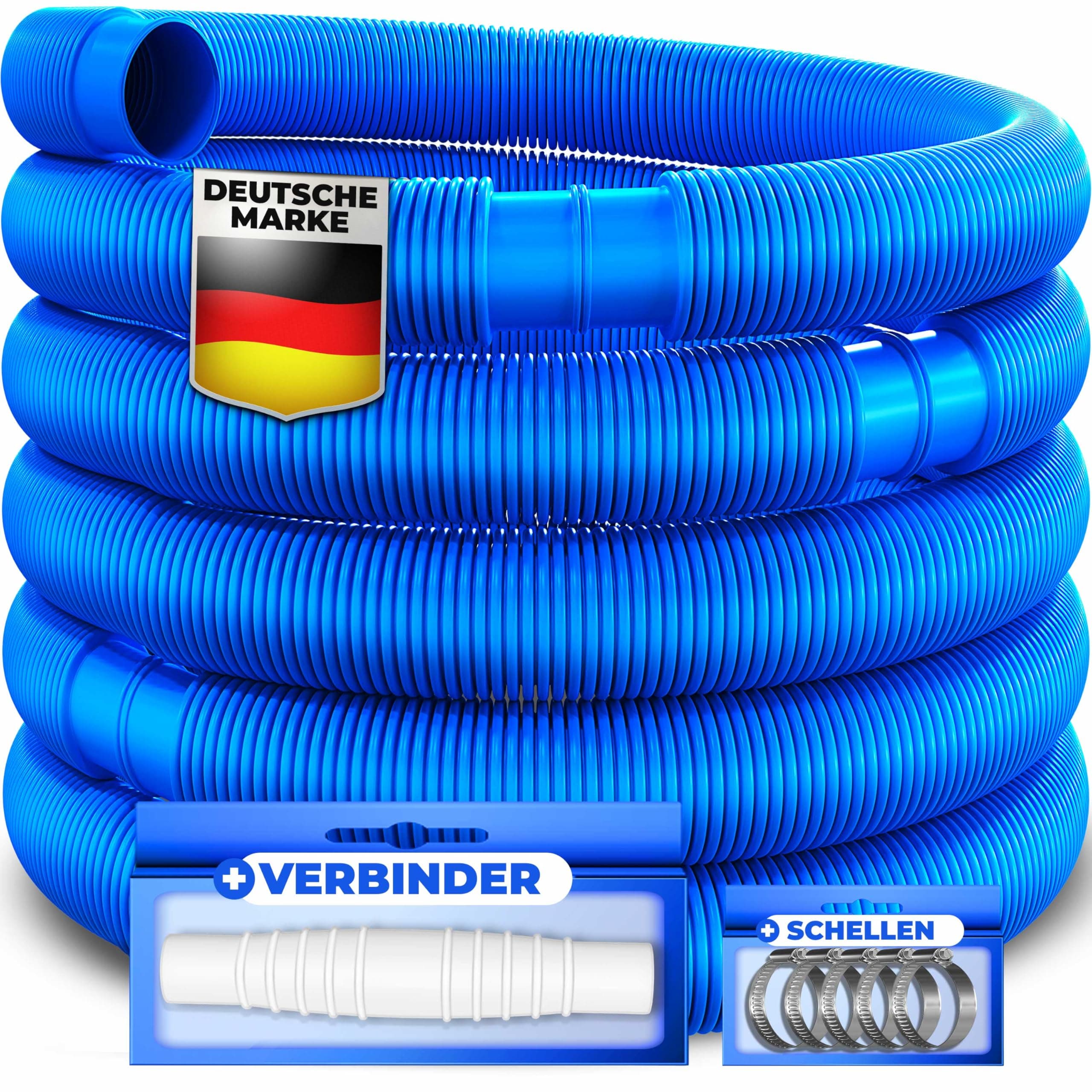 KESSER® Poolschlauch 8m / Ø 32mm | Schwimmbadschlauch mit Muffen | Solarschlauch für Pool | Saugschlauch | Pumpenschlauch | Flexibler Wasserschlauch inkl. Schlauchschellen & -verbindung | Blau