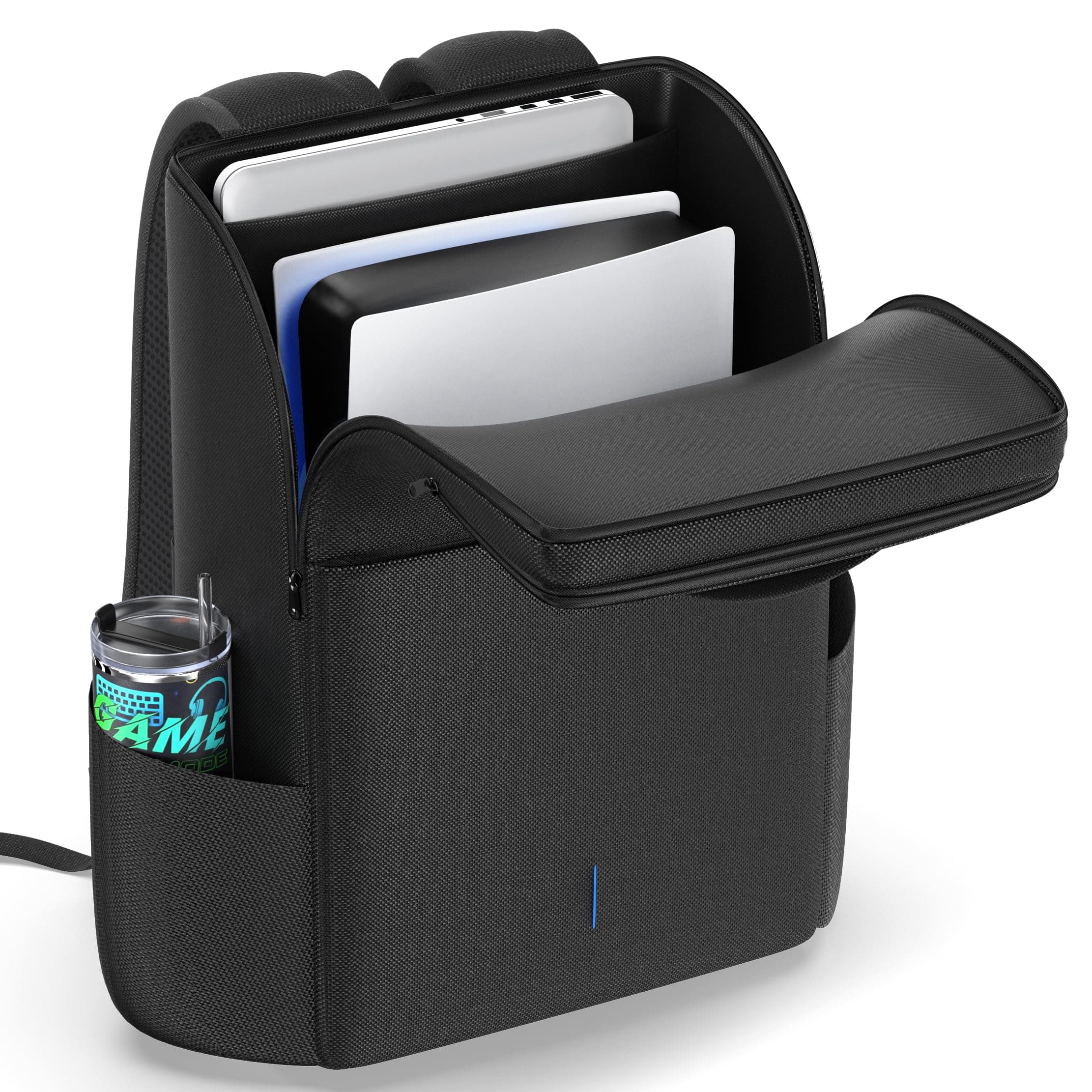 Rysker Zaino per Console PS5/Slim/Pro, Custodia PS5 con Protezione Completa per PS 5, Borsa PS5 di Grande Capacità per Doppio Controller, PS Portal, Laptop, Zaino PS 5 con 3 Tasche per Cavi, Nero