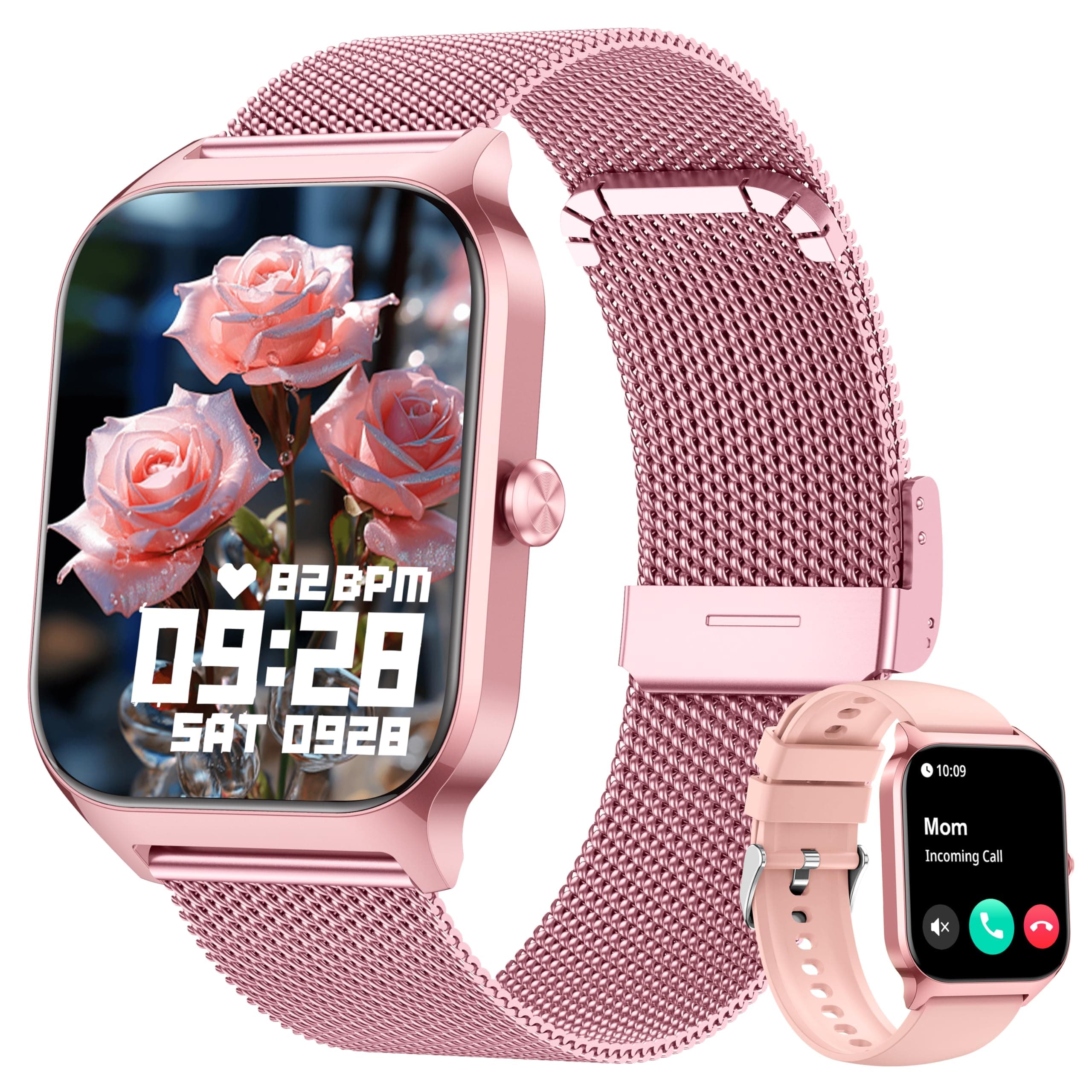 KALINCO Reloj Inteligente Mujer Hombre, Smartwatch Mujer con Llamadas/Whatsapp/Presión Arterial/Frecuencia Cardíaca/SpO2/Sueño/Estrés, Pulsera Actividad, Reloj Despertador Digital, Regalo iOS Android