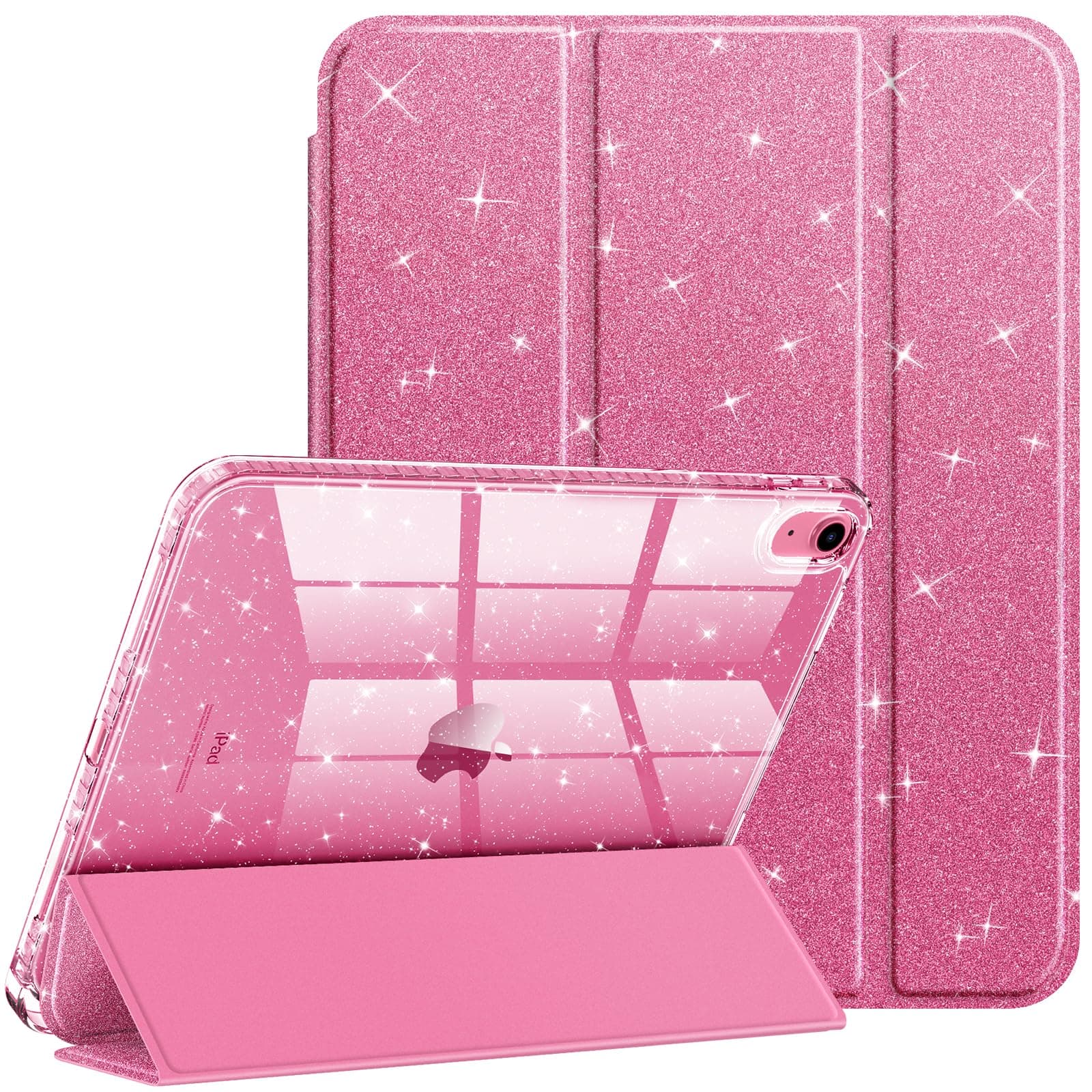 Fintie Glitzer Hülle für iPad 11./10. Generation (2025/2022 A16 Chip) mit Stifthalter - Transparente Dünne Schutzhülle, Stoßfest & Glitzer Klar Rückseite für Mädchen/Kinder‌, Rosa