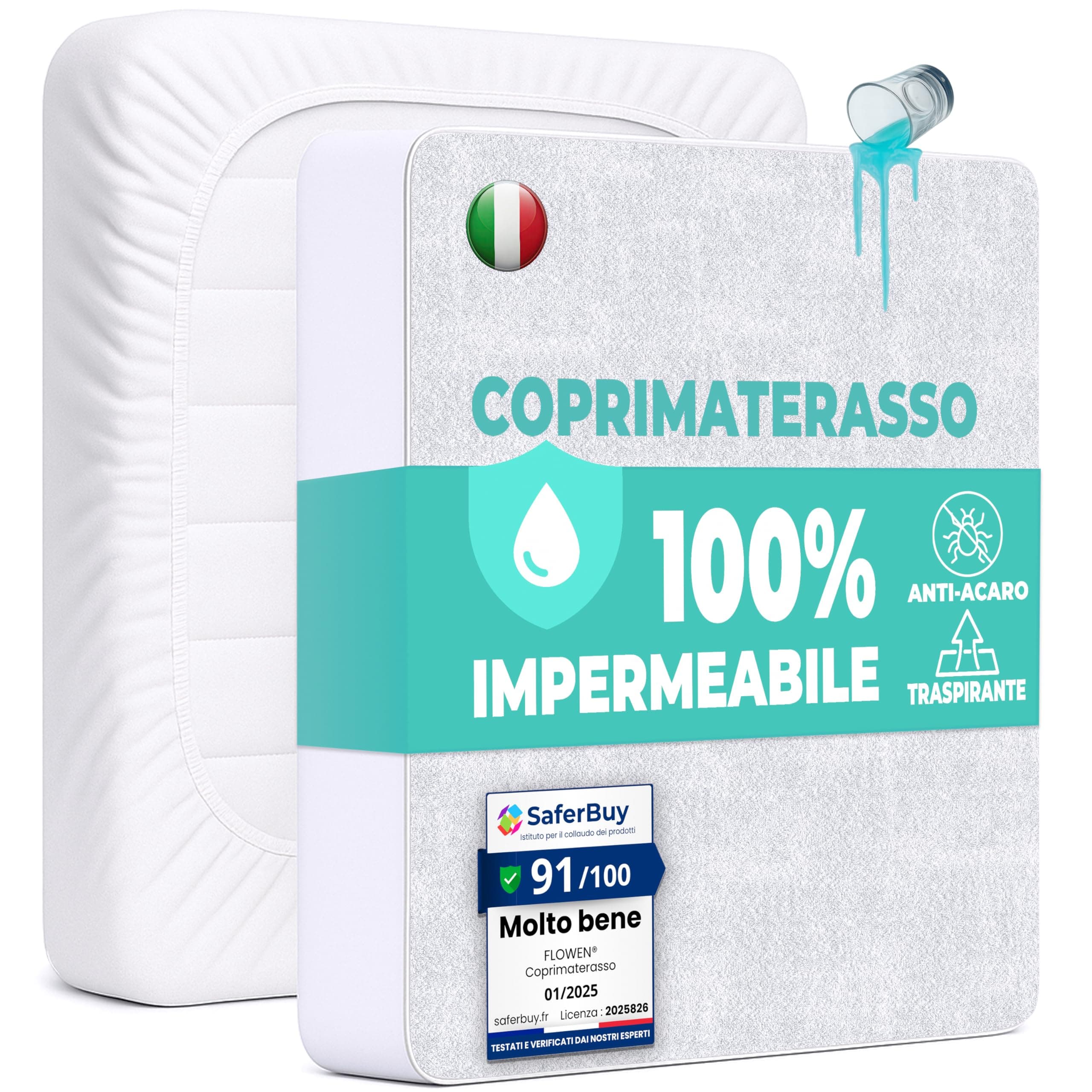 Coprimaterasso Una Piazza e Mezza Impermeabile 120x190 cm Lenzuolo con Angoli Bianco in Cotone e Microfibra Protezione per Letto Salva Materasso Traversa Traspirante Anallergico Lavabile in Lavatrice