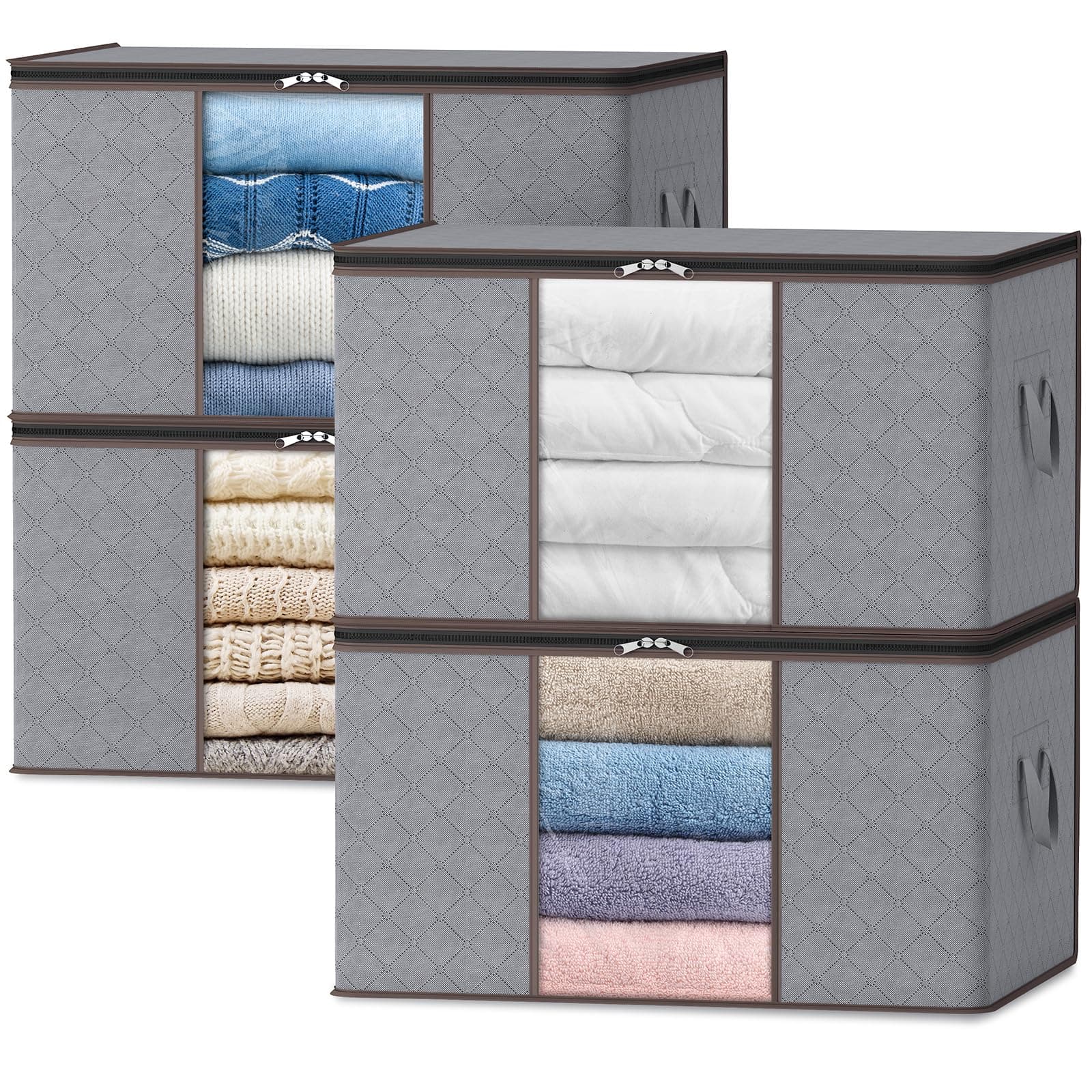 Lifewit Bolsas Almacenaje Ropa, Cajas Almacenaje Plegable, Bolsas para Guardar Ropa, Cajas Mudanza, Organizador Armario Para Ropa, Mantas, Juguetes, Gris Claro, 105 L, 4 Piezas