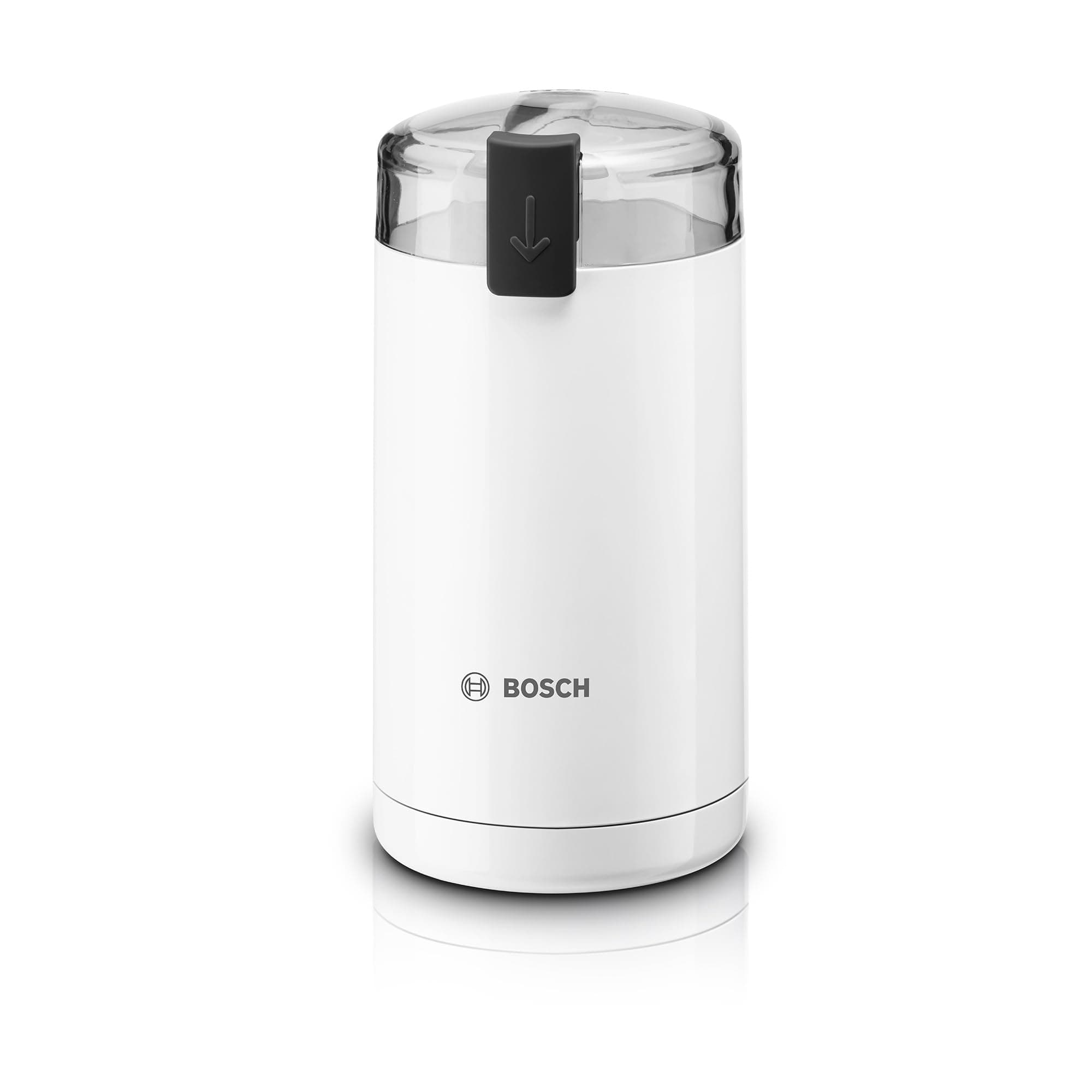Bosch Molinillo de café, TSM6A011W, cuchillas de acero inoxidable, función de seguridad, 180 W, recipiente para 75 g de granos, eléctrico, blanco.