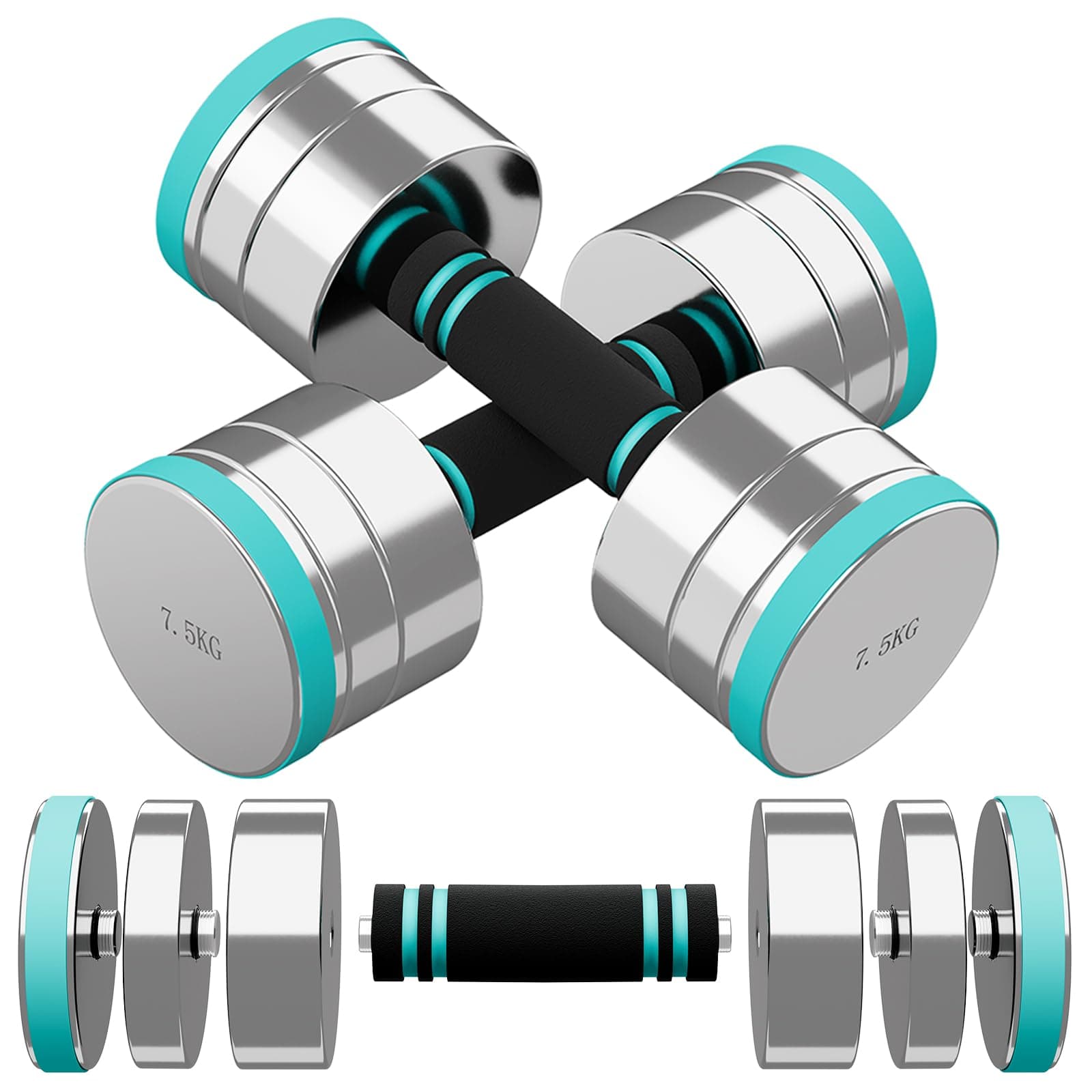 Dripex Mancuernas Ajustables de Acero de 2,5 kg 5 kg 7,5 kg 10 kg 15 kg 25 kg Pesas y Mancuernas con Mango de Espuma para Levantamiento de Pesas Fitness en casa y Gimnasio