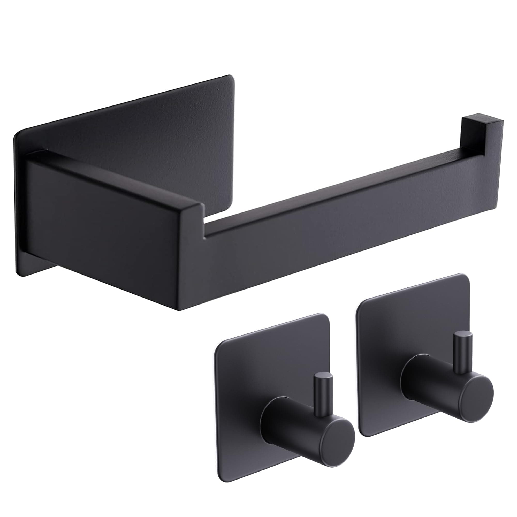 Aikzik Klopapierhalter, Toilettenpapierhalter ohne Bohren, Toilettenpapierhalter Schwarz und 2 Stück Klebehaken, Edelstahl Klorollenhalter, Wc Papier Halterung Rollenhalter mit Kleber für Badzimmer