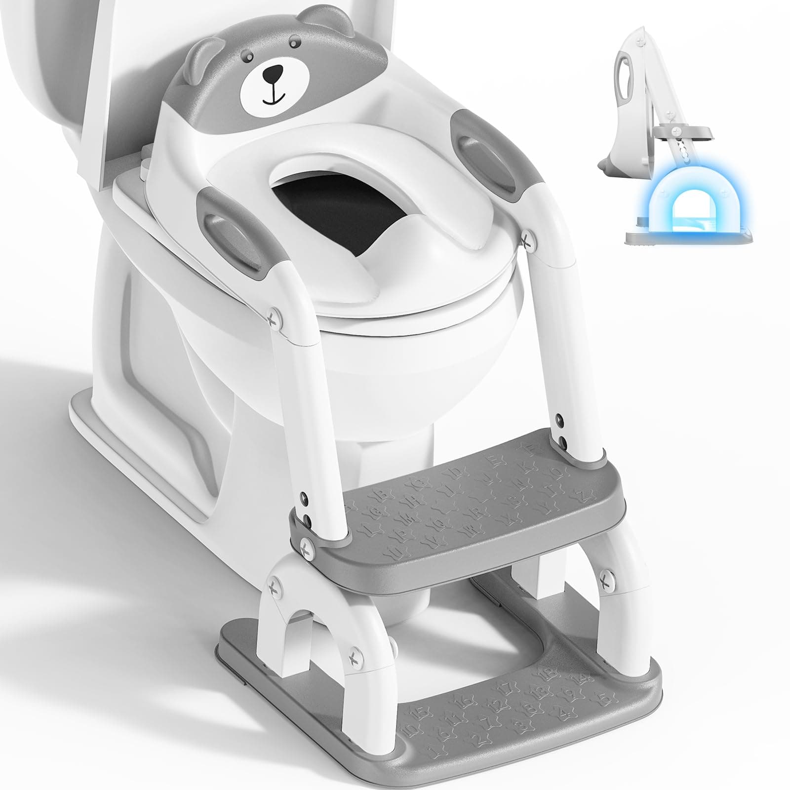 Adaptador Baño Niños, Plegable Portatil Infantil Asiento Inodoro, 2 en 1 Asiento Inodoro Niños para Niños y Niñas, WC Niños con Escalera, Taburete de Escalera con Cojín Antideslizante