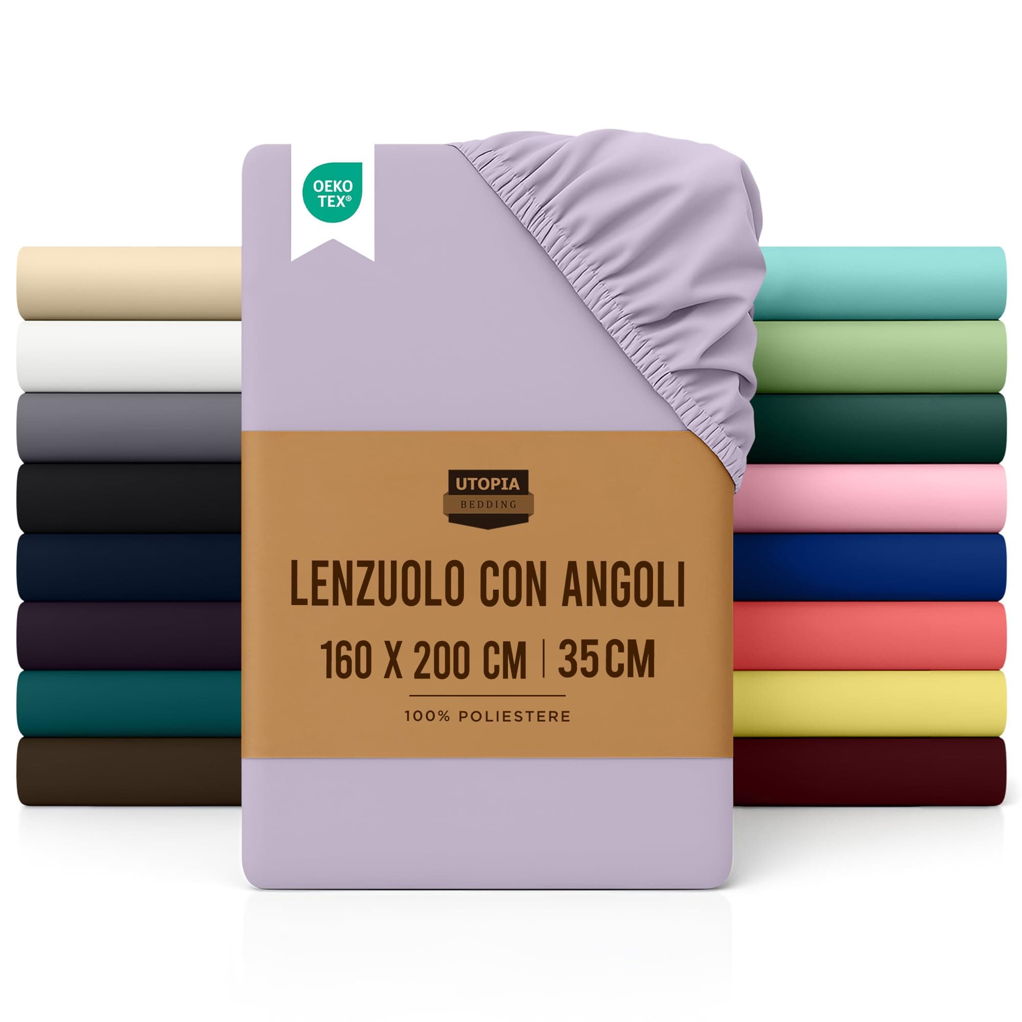 Utopia Bedding Lenzuolo con Angoli Una Piazza e Mezza Francese - 160x200cm - Lavanda - Microfibra di Poliestere Spazzolato - Lenzuolo Sotto con Angoli Elasticizzato