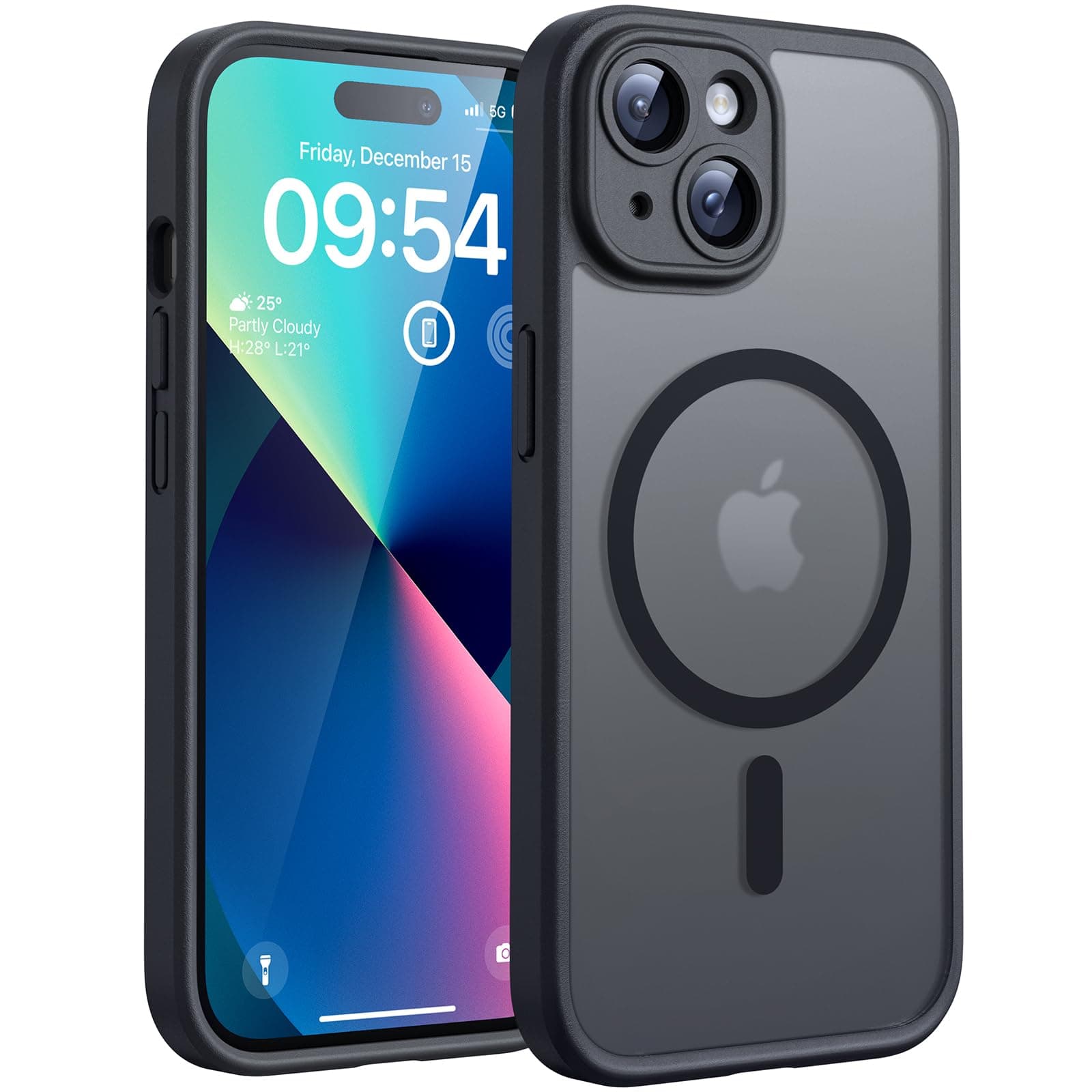 TOCOL Cover Magnetica per iPhone 13 6,1 Pollic, Compatibile con MagSafe, Protezione Fotocamera Integrata, Custodia Antiurto Traslucida Opaca, Nero