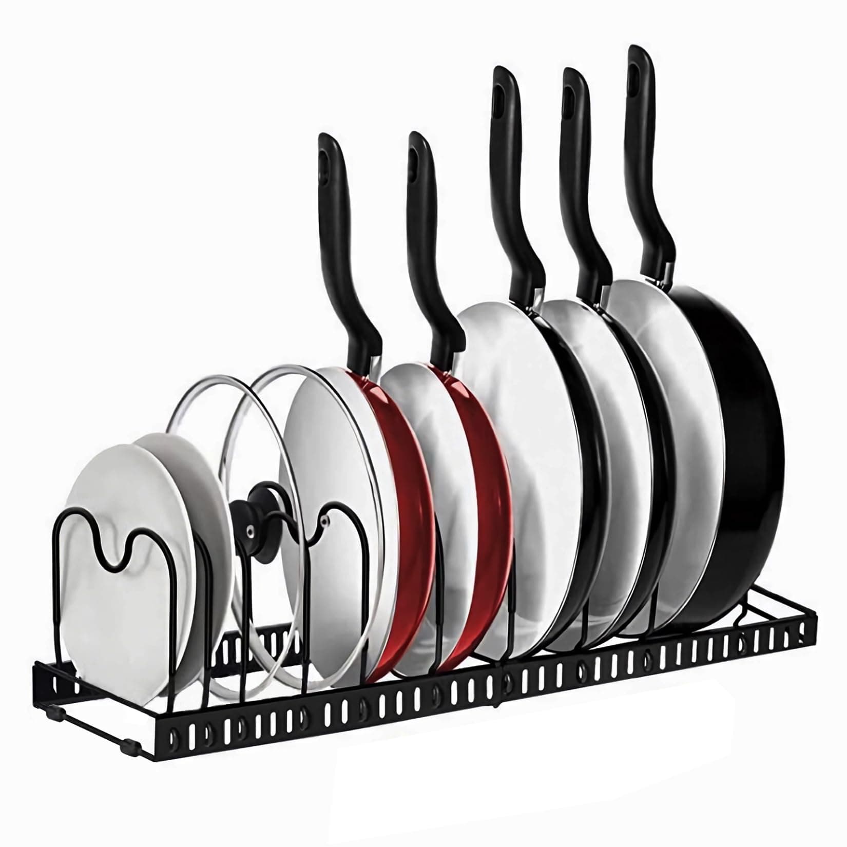 MENGCOOL Porta Coperchi Pentole Salvaspazio, Organizer Pentole e Padelle con 10 Scomparti Regolabili, Organizer Cucina, Porta Pentole Salvaspazio da Cassettone, Nero