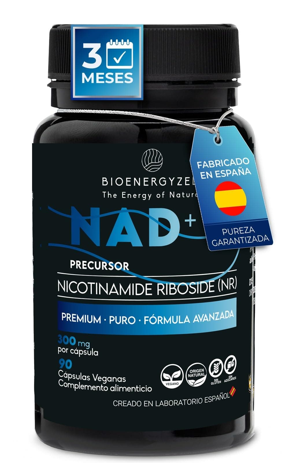 100% NAD PURO Alta Absorción, 300mg - Laboratorio Español - Salud celular, Antiedad y Energía - Pack Ahorro XL / 3 Meses - NAD+ Nicotinamide Riboside - Puro y Potente Sin Añadidos, Grado Farmacéutico