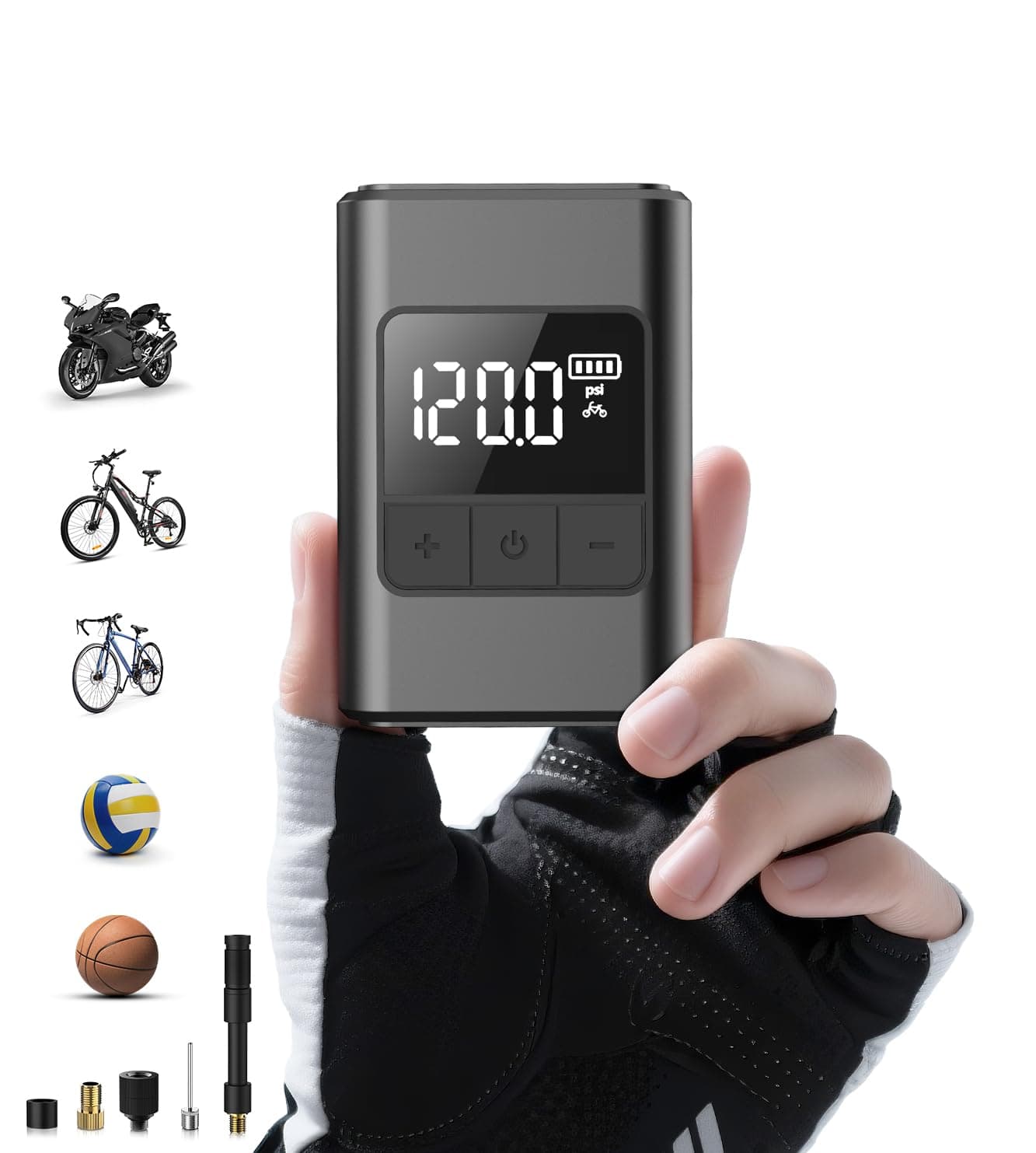 Mini Bomba eléctrica para Bicicleta, 120 PSI alimentada por batería, con manómetro, Apagado automático e iluminación LED, con válvulas Presta y Schrader,ATV, Bicicletas de Ciudad y Bicicletas