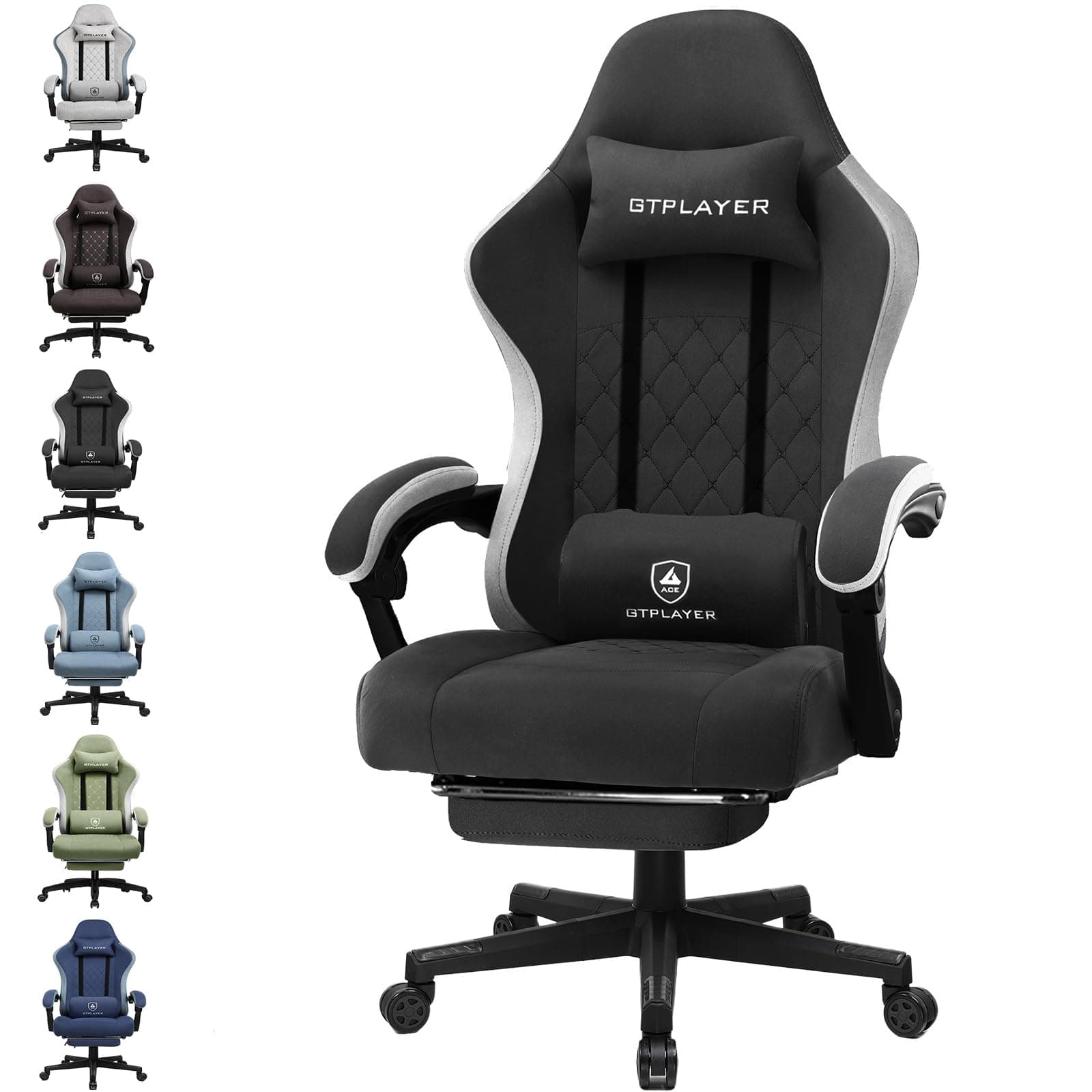GTPLAYER Silla Gaming Tela Ergonómica Transpirable Silla Gamer Reclinable con Reposapiés, Cojín Lumbar y Reposacabeza Sillas Gaming Regulable en Altura para Juegos de Estudio y Trabajo Negro