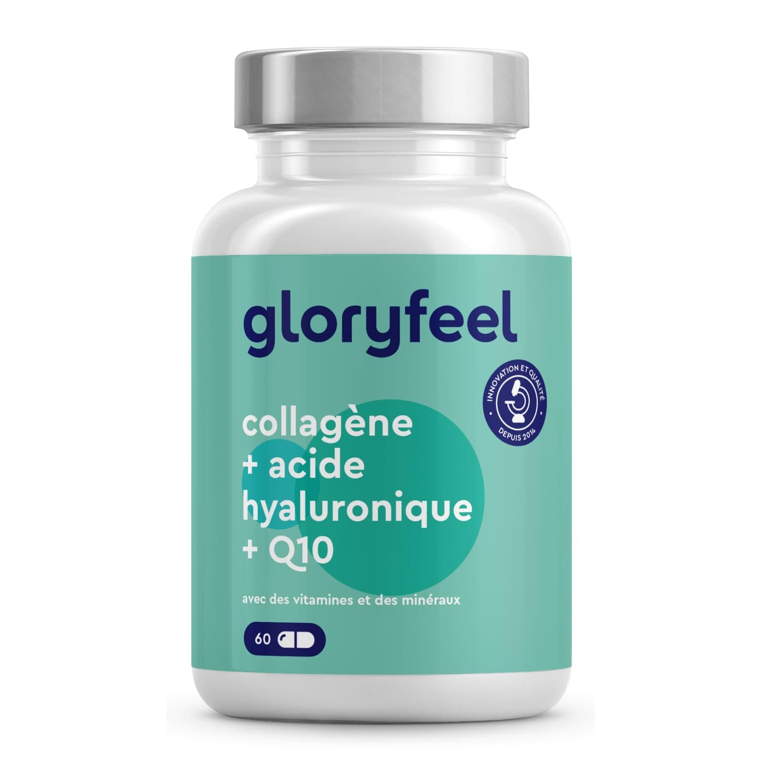 Collagene Marin + Acide Hyaluronique & Q10, Enrichi en Zinc, Magnésium, Vitamines B12, D3, A & C, 60 Capsules, Complexe Collagène Premium pour la Peau, les Cheveux & les Articulations*, Sans Additifs