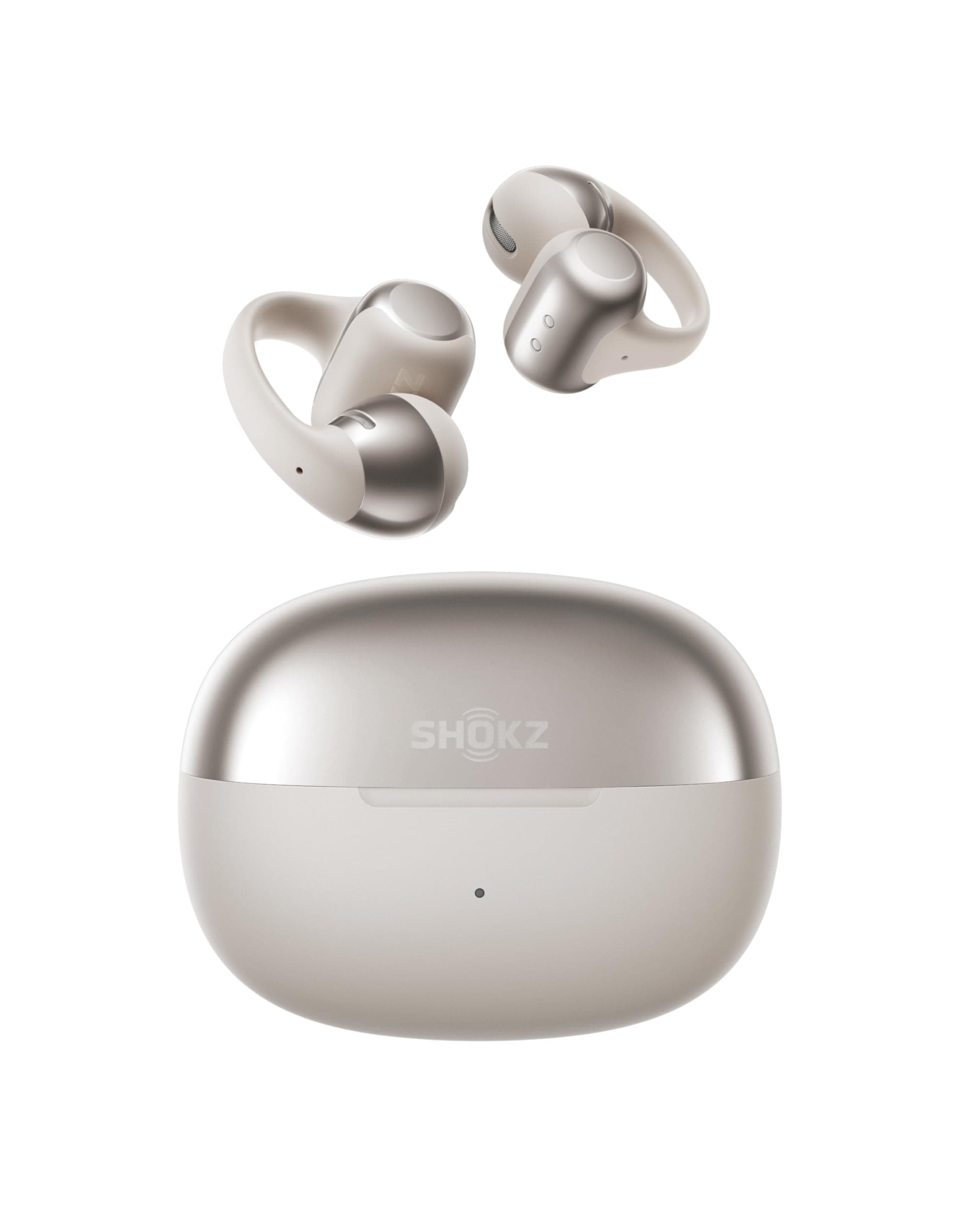 SHOKZ OpenDots ONE Open Ear Kopfhörer, Premium Dolby Audio, Clip On Earbuds mit Mikrofon, Bluetooth 5.4, schnelles Aufladen, 40 Stunden Spielzeit, IP54, Gewicht 6,5g, mit Reinigungstuch, Grau