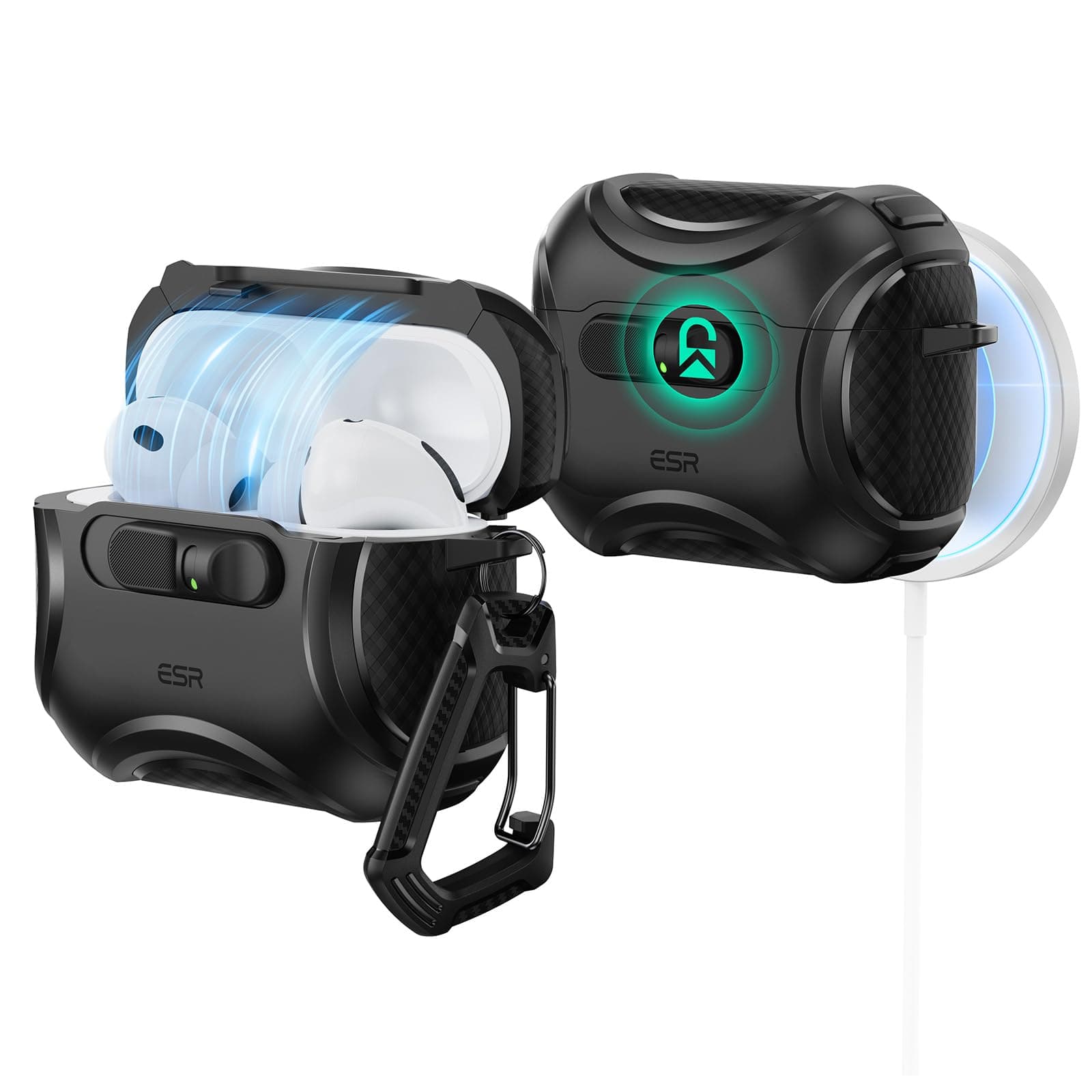 ESR Hülle für AirPods Pro 3 (2025), kompatibel mit AirPods Pro 3. Generation (USB-C), Müheloses MagSafe, Stoßsicherer Verschluss, Einfaches Öffnen, Cyber-Serie, Schwarz