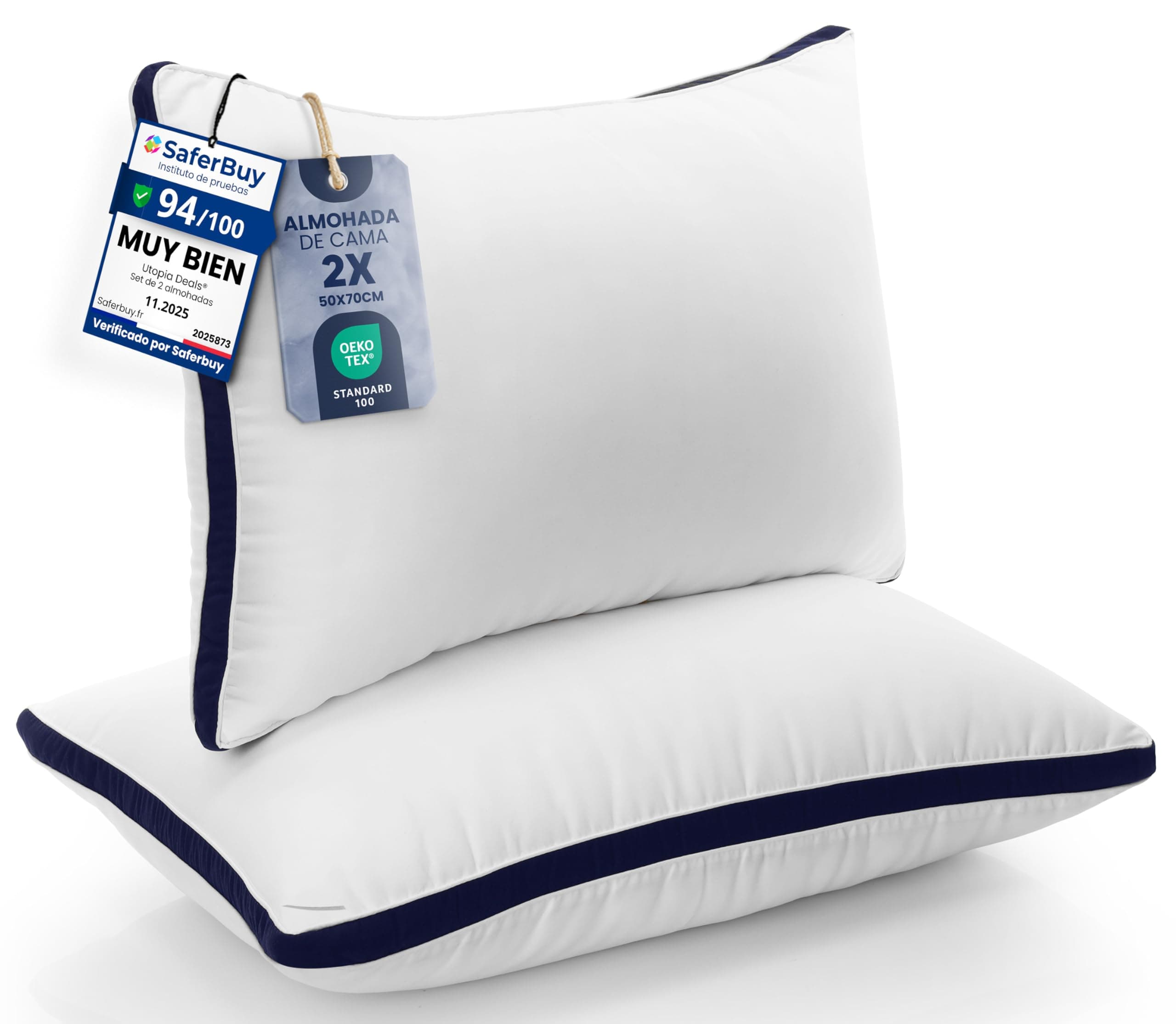Utopia Bedding Almohadas (2 Unidades), 50 x 70 cm Tela de Microfibra con Relleno de poliéster 3D, Transpirable y Suave (Azul Marino)