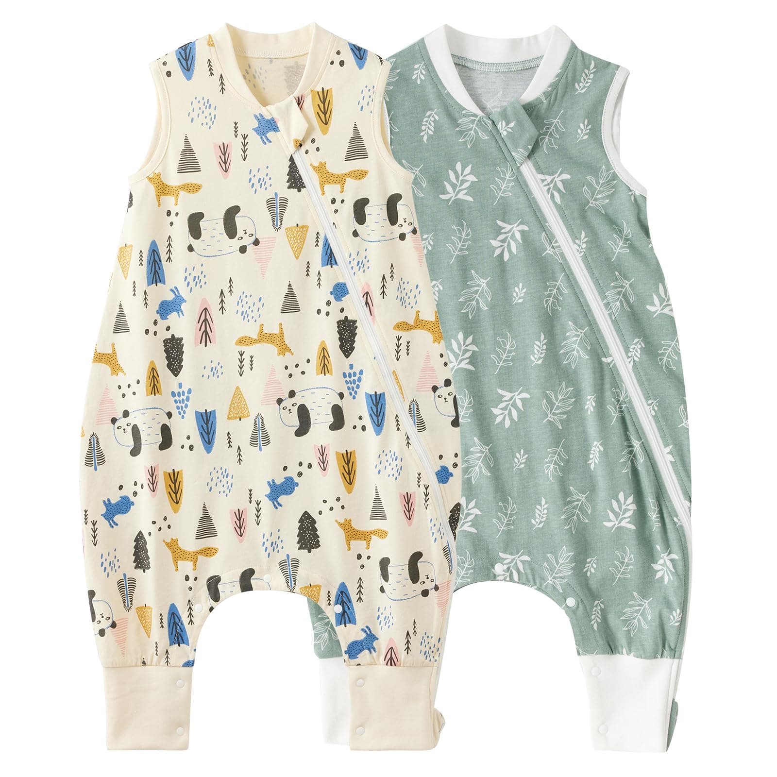 Duomiaomiao Sacco nanna Confezione da 2 sacchi a pelo con piedi, 0,5 Tog, per bambini, in cotone leggero, di alta qualità, adatto per bambini dai 2-3 anni