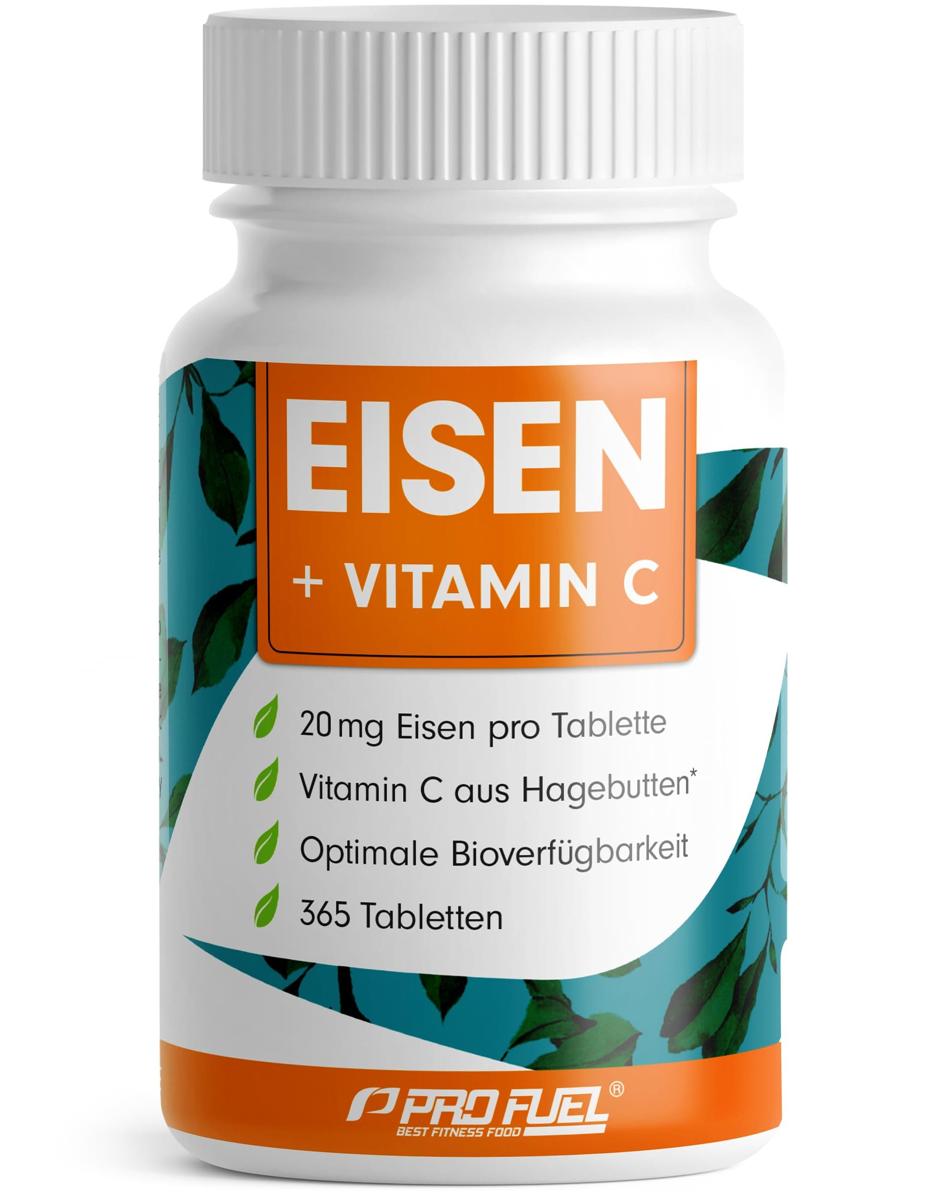 Eisentabletten hochdosiert 365x mit 20 mg Eisen + Vitamin C (20mg) aus Hagebutten - bioverfügbares Eisenbisglycinat + natürliches Vitamin C aus Hagebutten-Extrakt - laborgeprüft mit Zertifikat