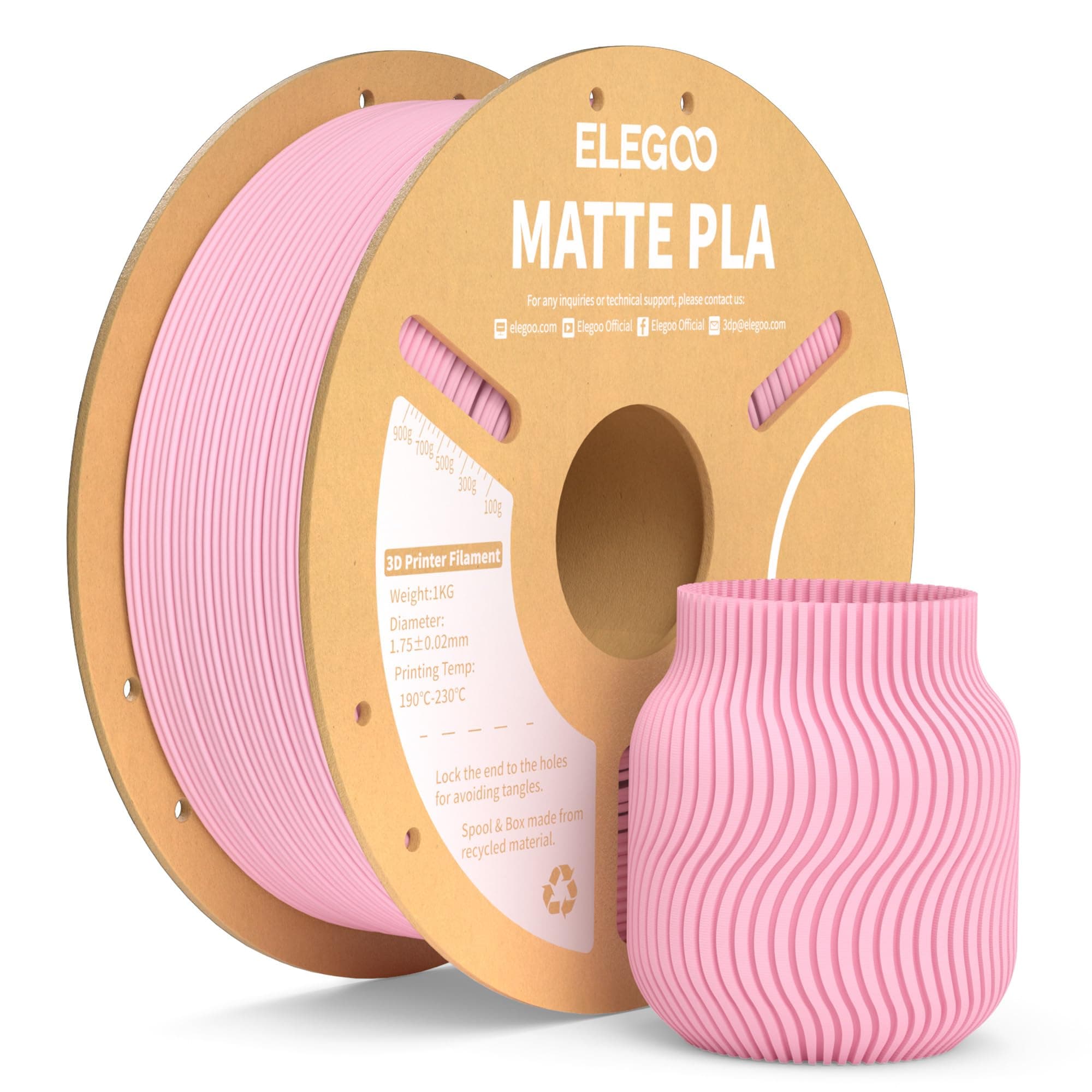 ELEGOO Filamento PLA Matte Rosa Sakura 1 kg, 1,75 mm, Opaco PLA Filamento per Stampante 3D, precisione di misurazione +/- 0,02 mm, adatto per maggior parte delle stampanti 3D FDM