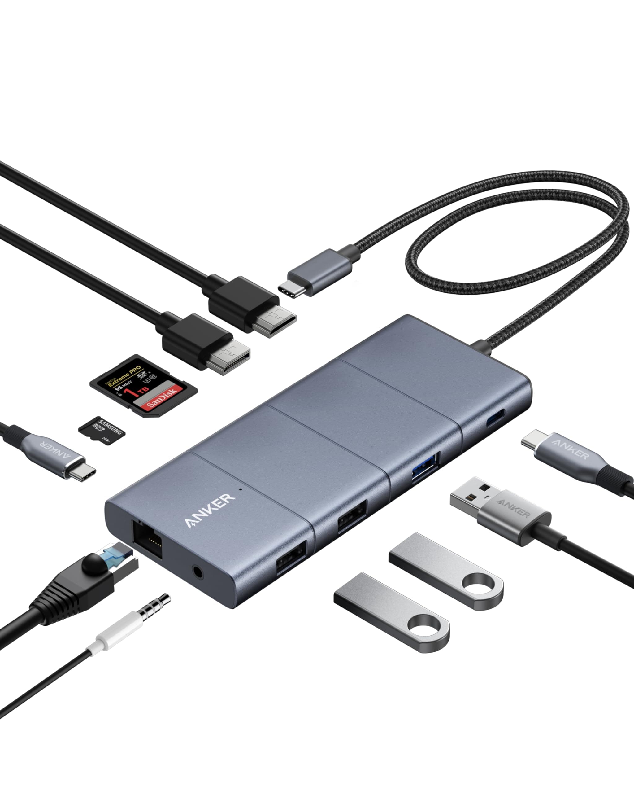 Anker 565 11-in-1 USB-C Hub, Docking-Station mit 10 Gbps USB-C & USB-A Datenports, 4K HDMI, DisplayPort, 85W PD, 2 USB 2.0 Daten, Ethernet, AUX, microSD & SD, Für MacBook Pro und mehr