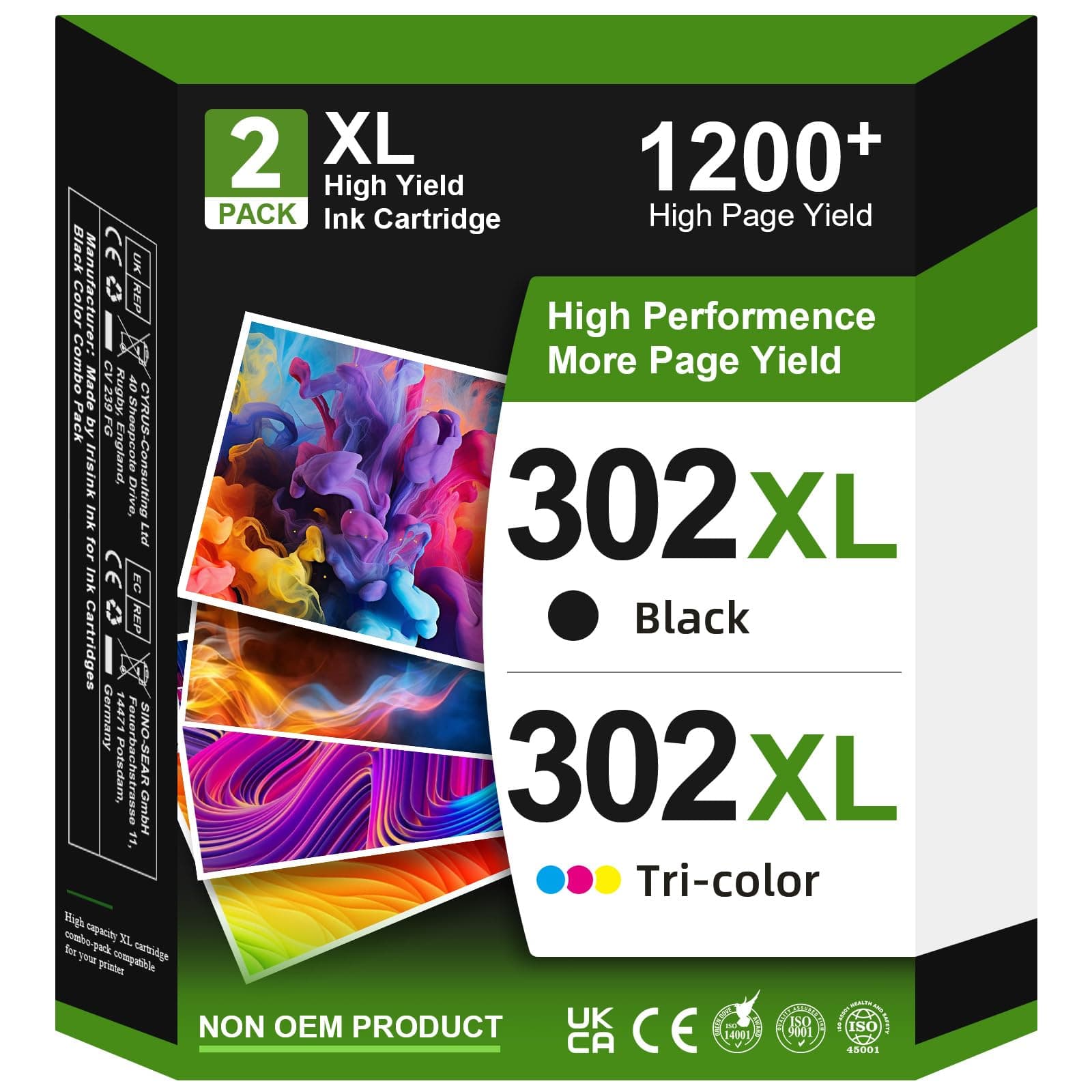 302XL Cartouches d'encre Remplacement pour Cartouche HP 302, Compatibles avec HP 302 XL Noir et Couleur pour DeskJet 3630 3632 2130 3639 Envy 4520 4525 4527 OfficeJet 3831 3833 3830 (2-Pack)
