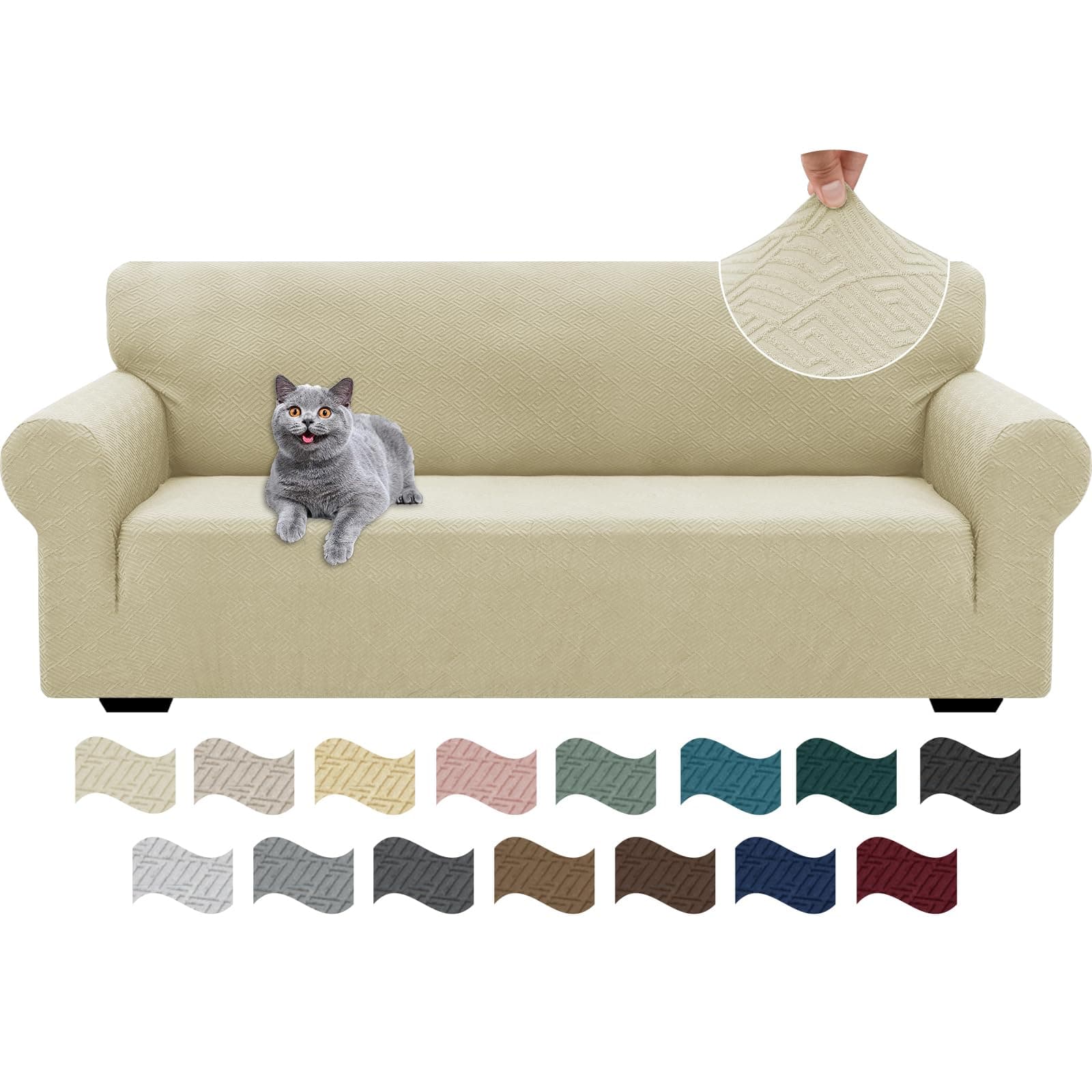 Ystyle Copridivano 3 Posti Con Braccioli, Super Elasticizzato Copri Divano, Copridivano Antigraffio Gatto, Copridivani Antiscivolo Antimacchia, Universale Sofa Cover Moderno, Beige Chiaro