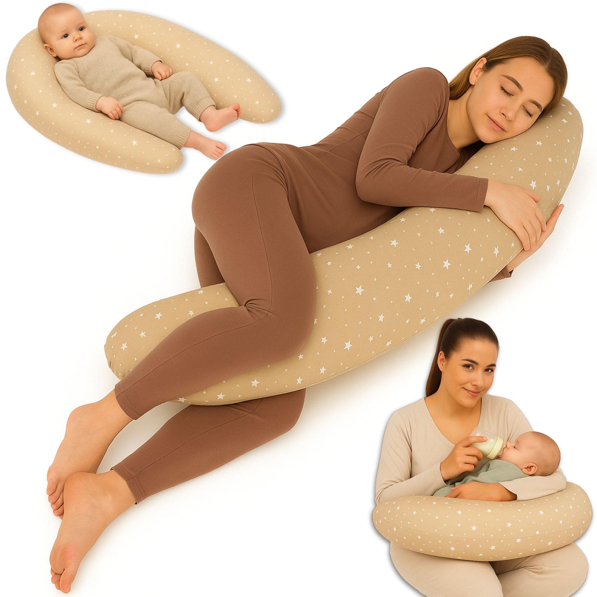 Totsy Baby Cojin Lactancia y Embarazo 190cm – Almohada para Dormir de Lado Descanso y relajación Ideal para futuras mamás Forma en C Oeko-Tex