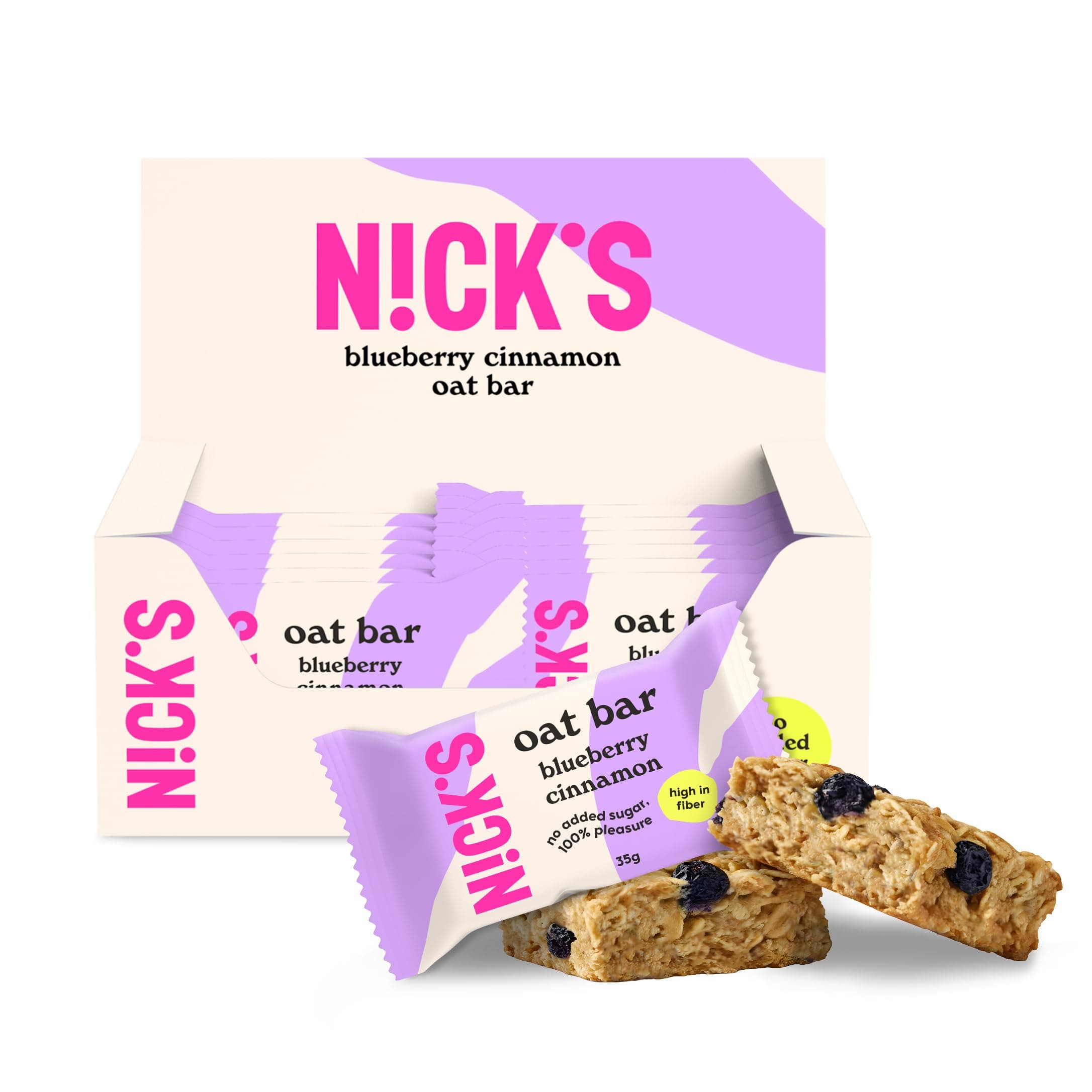NICKS Barritas de avena arándanos canela, snack flapjack, vegano, Oat bar ricas en fibra y sin azúcares añadidos (12x35g)