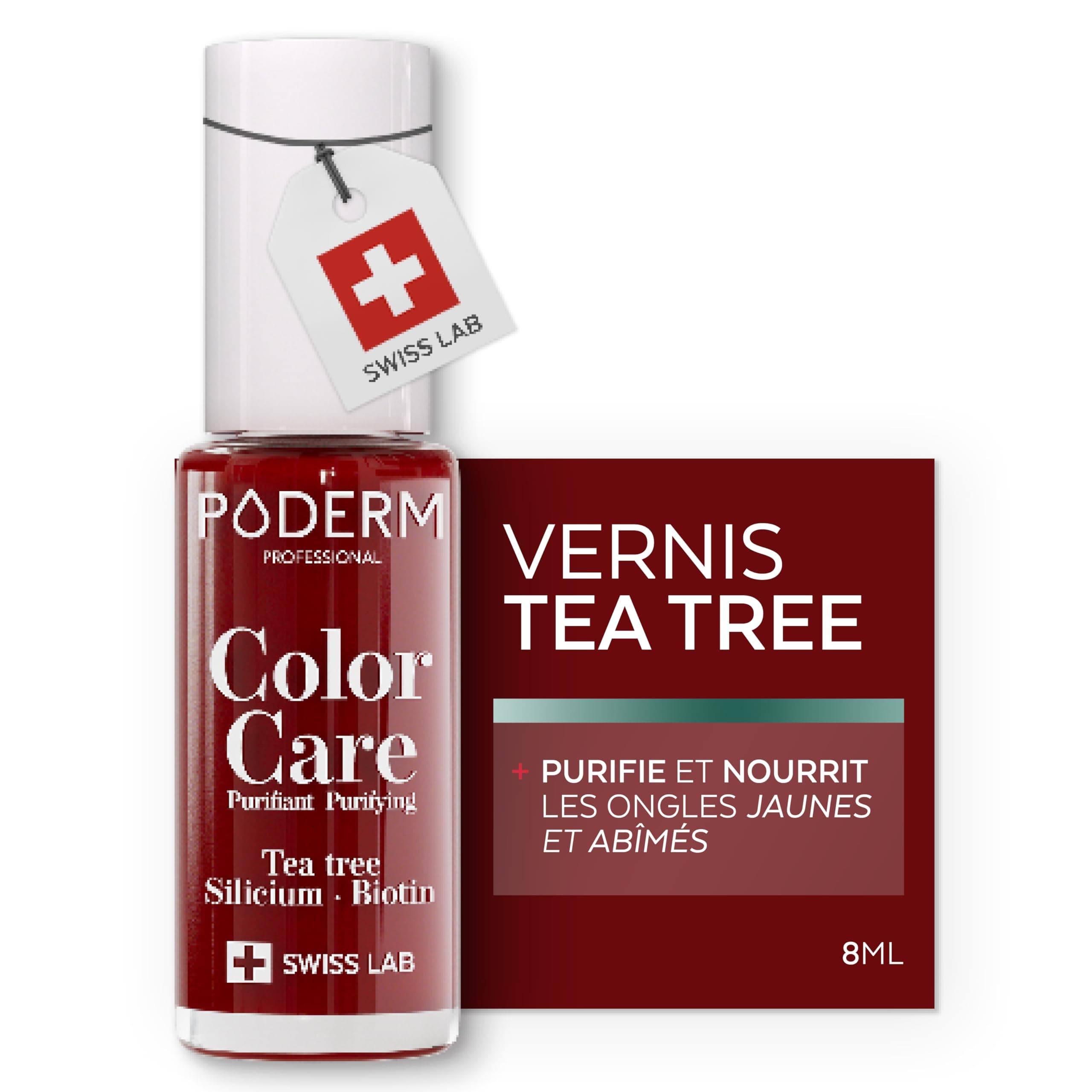 PODERM Vernis Mycose à Ongles - Swiss Made | Couleur Rouge Allure - 8ML | Antifongique au Tea Tree, Silicium & Biotine | Renforce, Répare & Camoufle les Ongles Jaunes et Abîmés | Créé par un Podologue