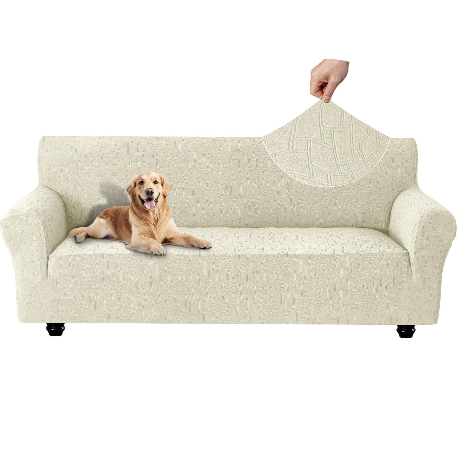 Ystyle Funda Sofa 3 Plazas, Couch Cover Elasticas, Funda para Sofa Antiarañazos Gatos, Forros para Sofas Antideslizante, Protector Sofa Antimanchas Lavable Anti Perros, Beige