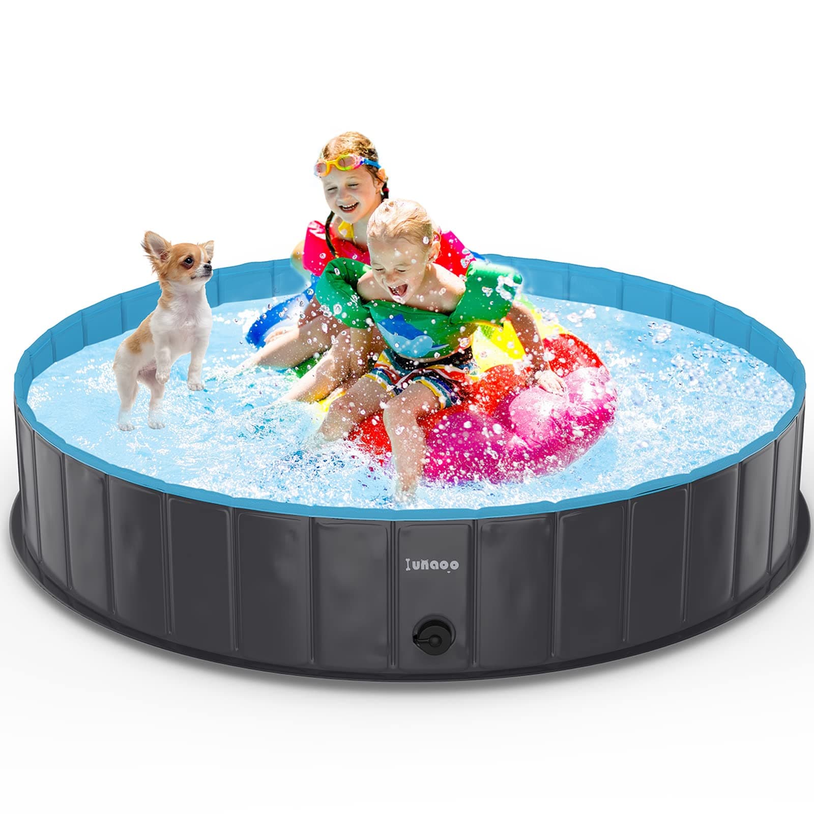 lunaoo Piscine pour Chien Pliable, PVC Chien Piscine Baignoire Bassin, Piscines pour Animaux Extérieur Bassin pour Grands Petits Chiens, Bleu Clair, 160 x 30 cm