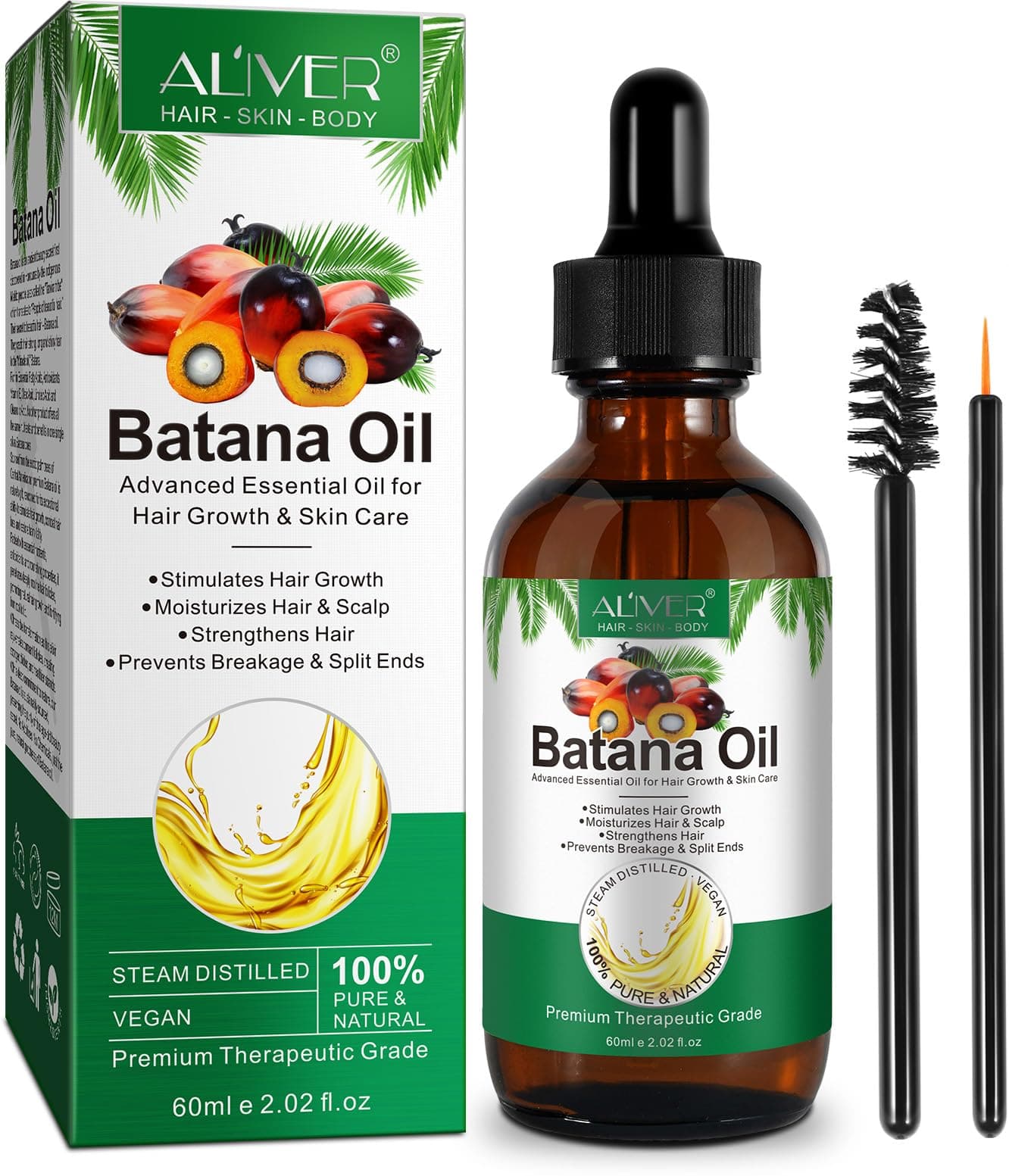 Batana Oil 60ml, Huile de Batana Bio pour Cheveux, Sourcils et Cils, Adapté à L'aromathérapie, Au Massage et à La Diffusion D'arômes