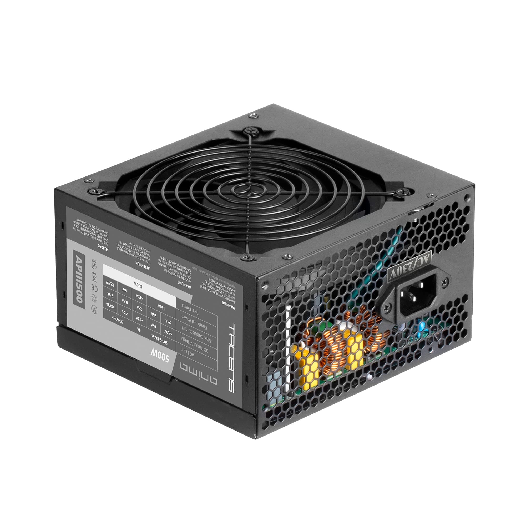 TACENS Anima APIII500, Fuente Alimentación PC ATX 500W, Tecnología SMD 85% Bronze 12V, Ventilador Ultra-silencioso 12cm, Negro