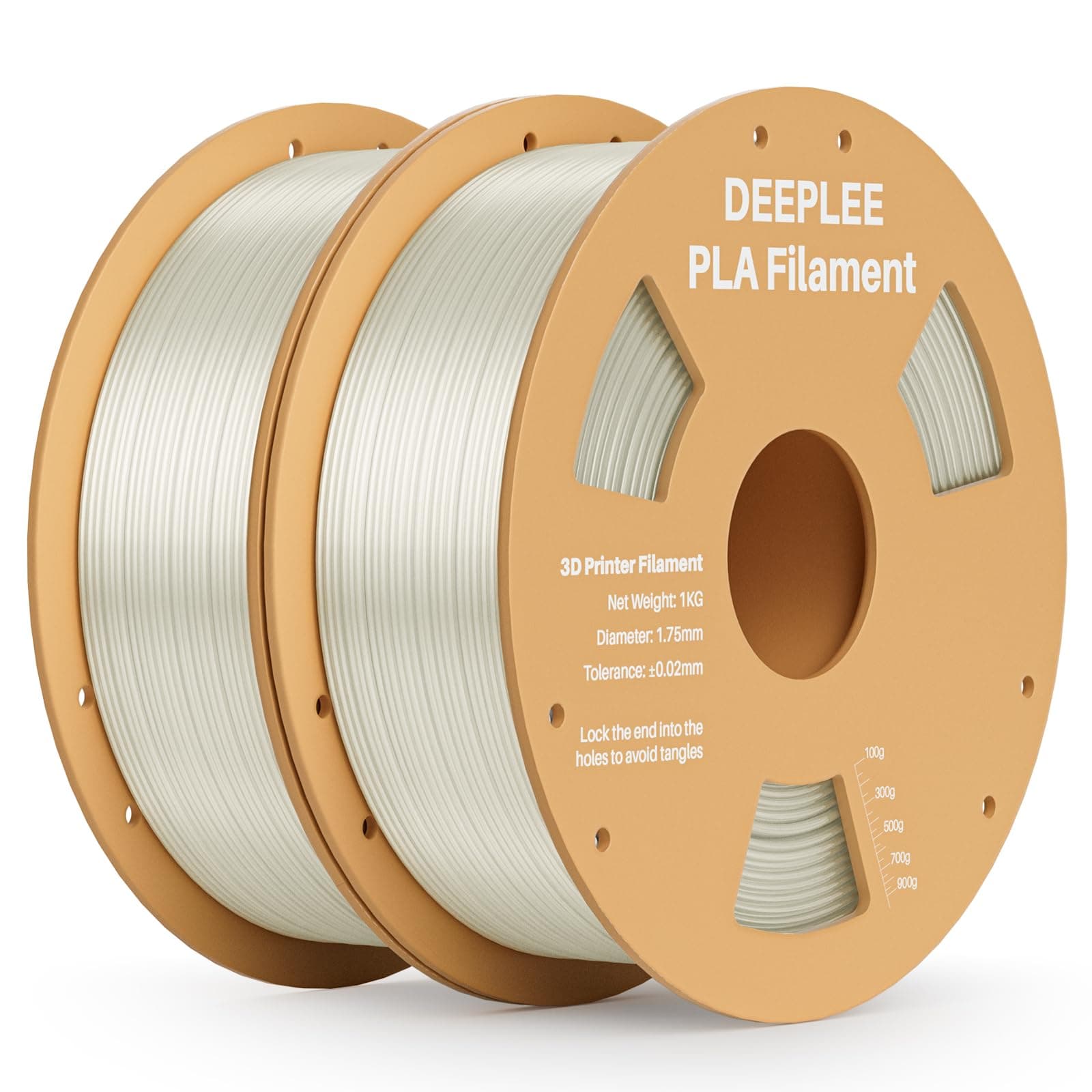 DEEPLEE Filamento PLA 1.75 mm, Kit 2 Bobinas Translúcido (2x1kg) 2kg. Precisión ±0.02 mm. Enrollado Perfecto, Sin Atascos. Compatible con Impresoras 3D FDM.