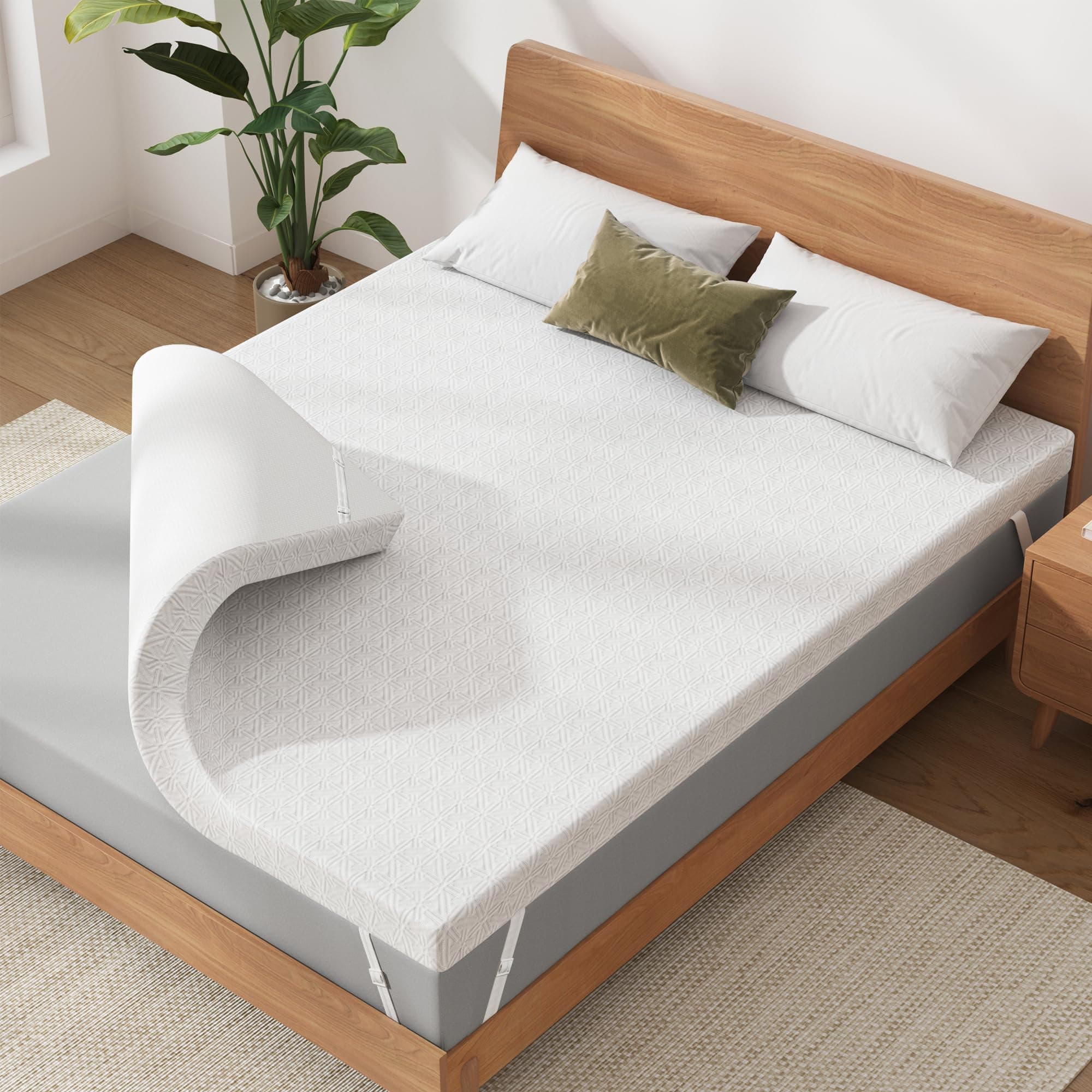 Surmatelas 140 x 200 cm H2/H3, Mémoire de Forme, 10CM épaisseur Surmatelas en Gel avec Housse Amovible et Lavable- Fond antidérapant - 4 Bandes- pour lit à sommier tapissier, canapé-lit, Blanc