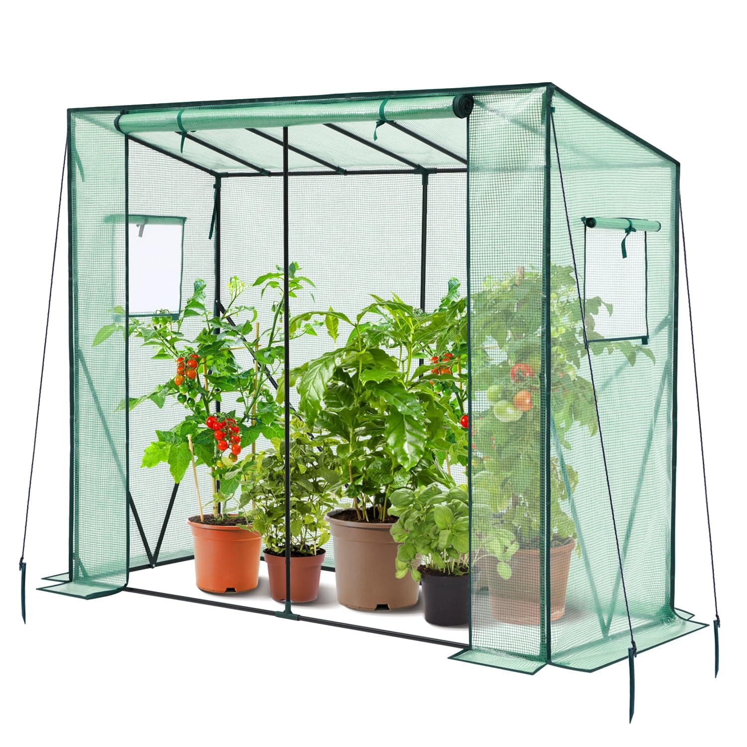 Ohuhu Gewächshaus Tomatengewächshaus Foliengewächshaus mit PE-Abdeckung und Fernster, Gewächshaus Klein Balkon Outdoor 200x77x170 cm Winterfest Tomatenhaus für Optimales Pflanzenwachstum Grün