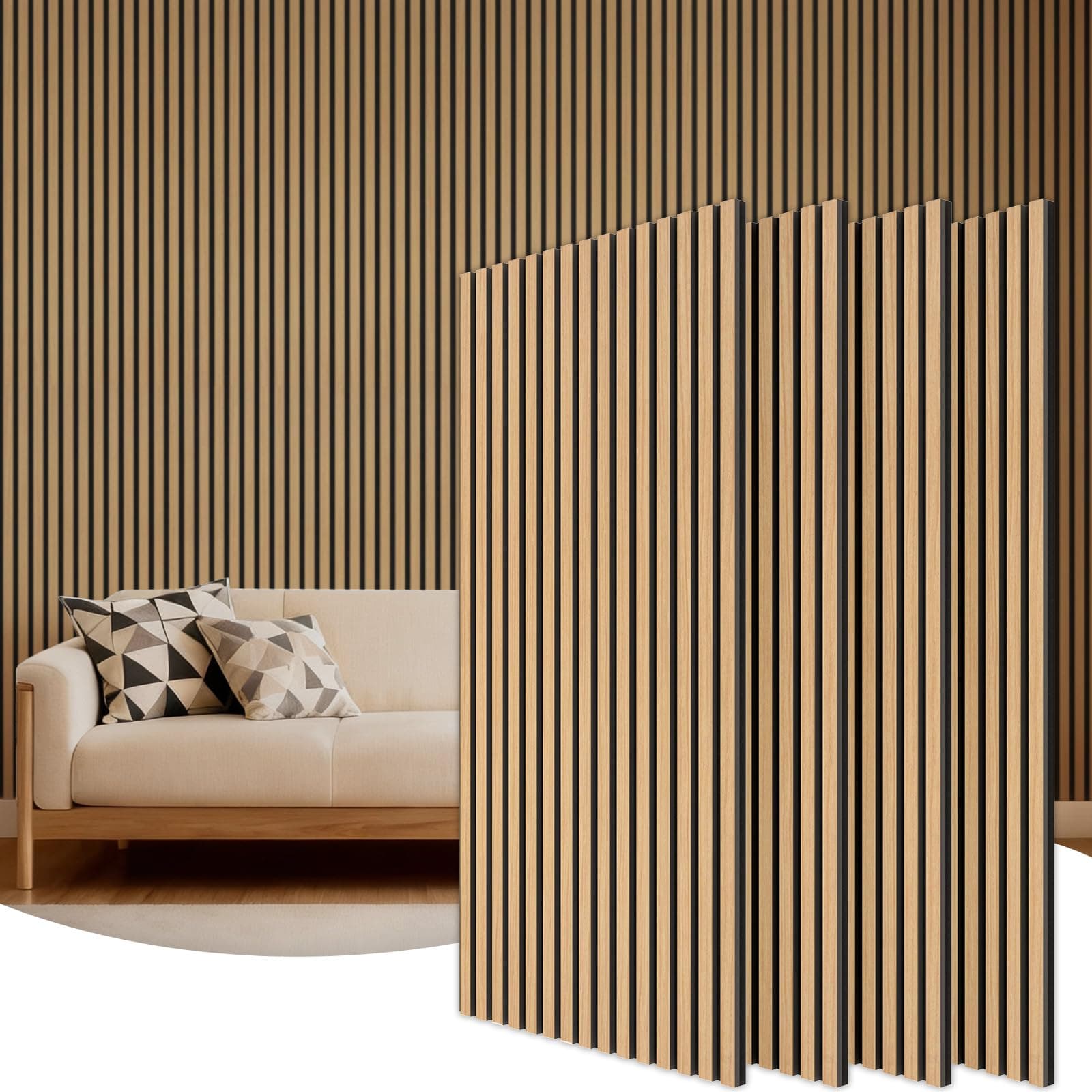 TONOR Lot de 4 Panneau Acoustique en Placage de Bois, 120 x 60 - 2.88㎡, Panneau Tasseau Mural, Mousse Décoratif en 3D, Panneaux Insonorisants pour le Salon, le Bureau, Comptoir îlot, Teck
